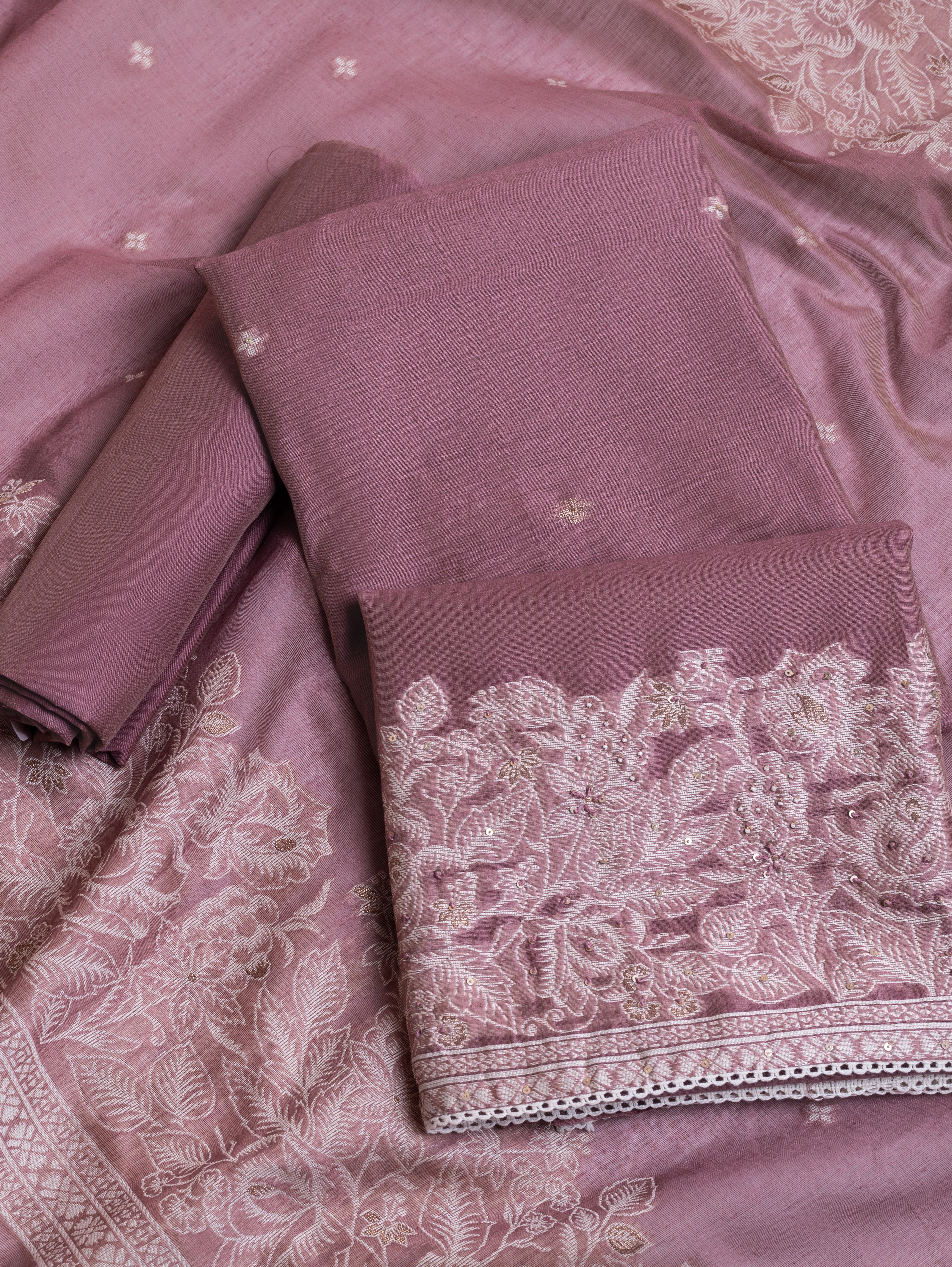 Linen Pink Linen Cotton Blend Suit Set