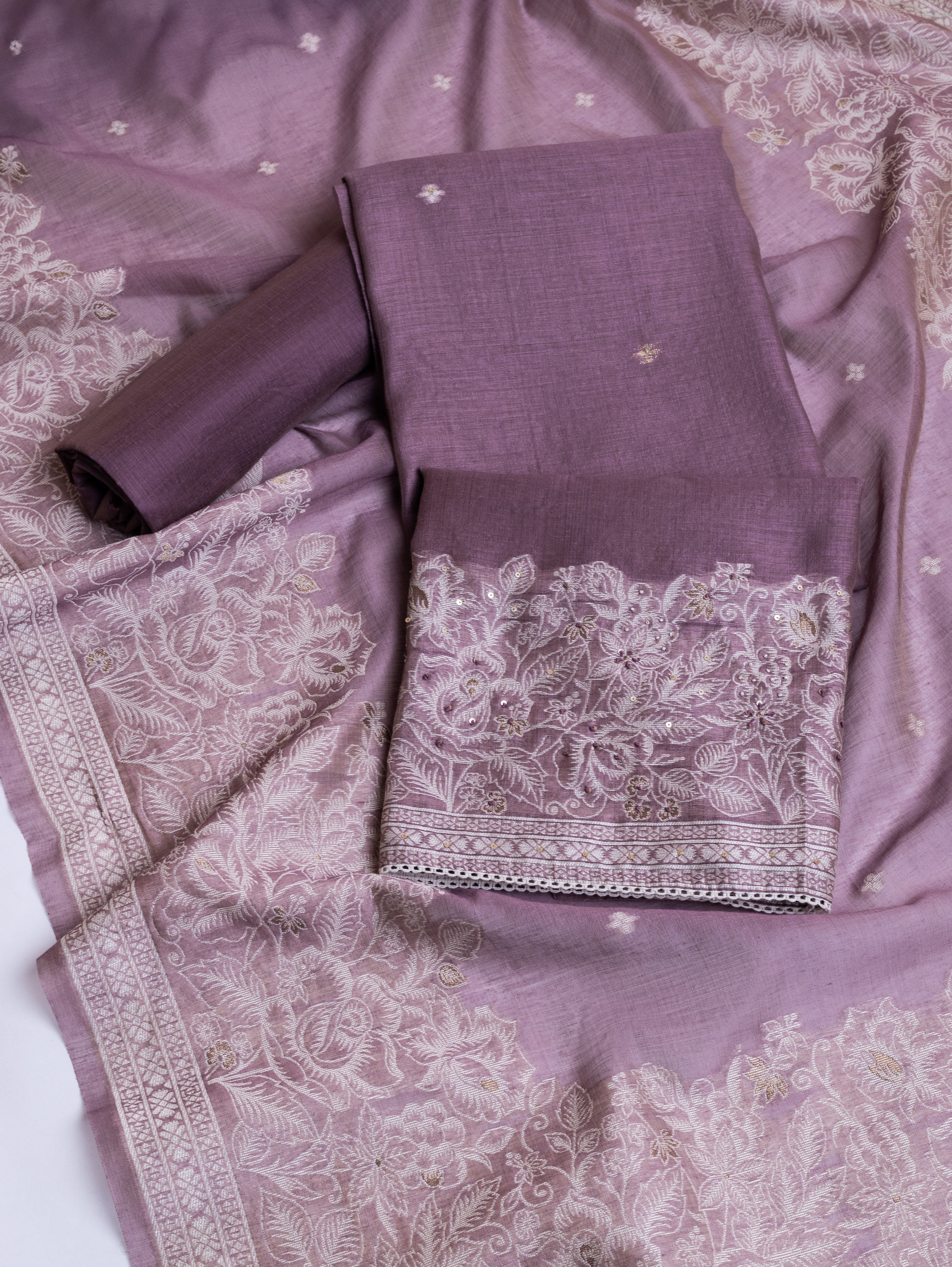 Linen Mauve Linen Cotton Blend Suit Set
