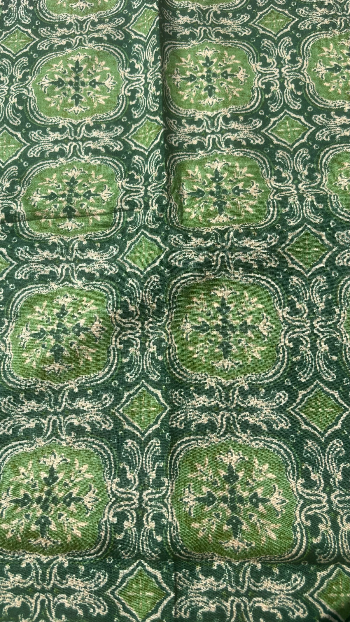 Rayon Green Printed Fabric Sterling House