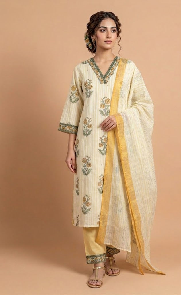 Afreen yellow Floral Cotton Printed Readymade Set