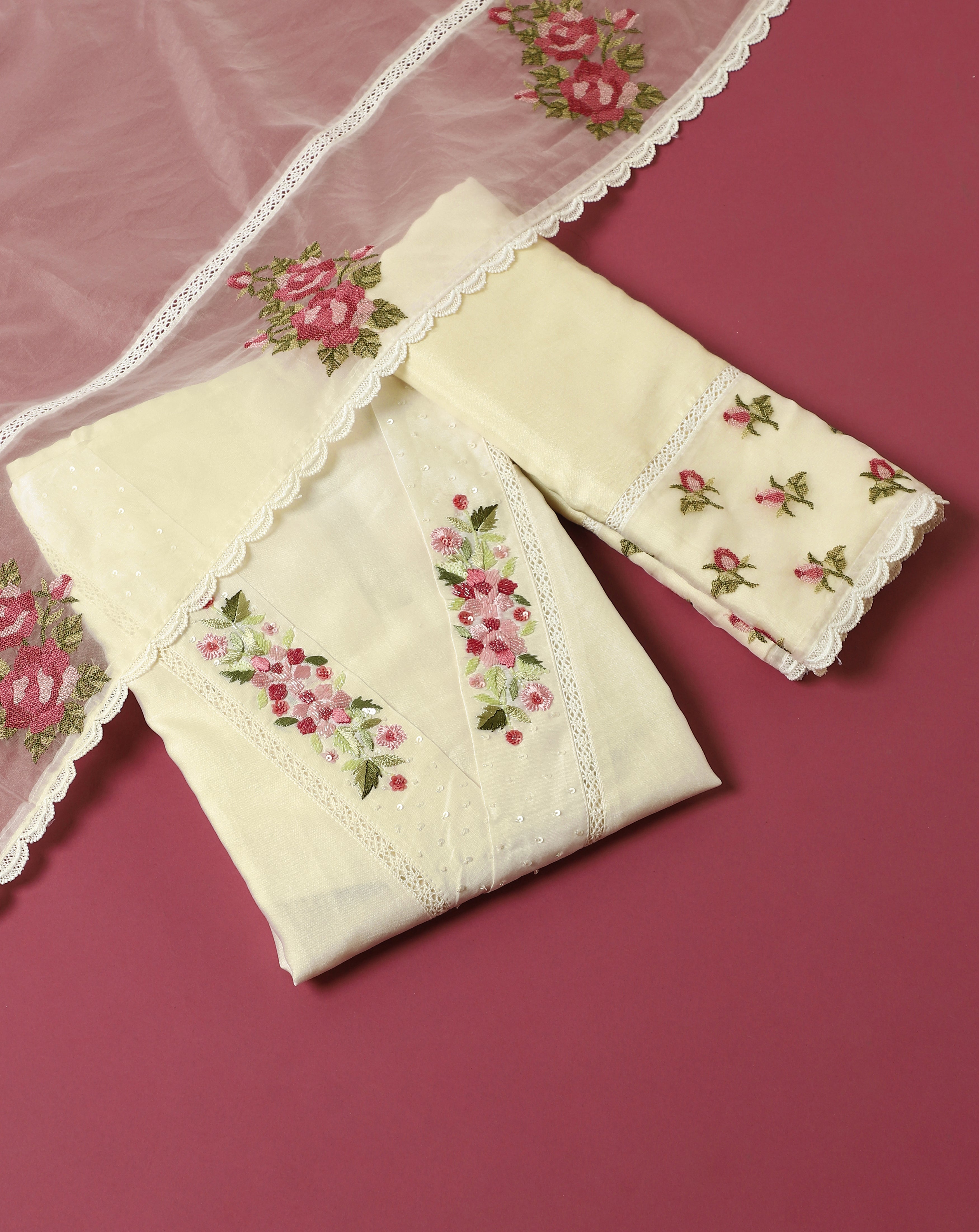 Luxe Cotton Silk Embroidered Suit set