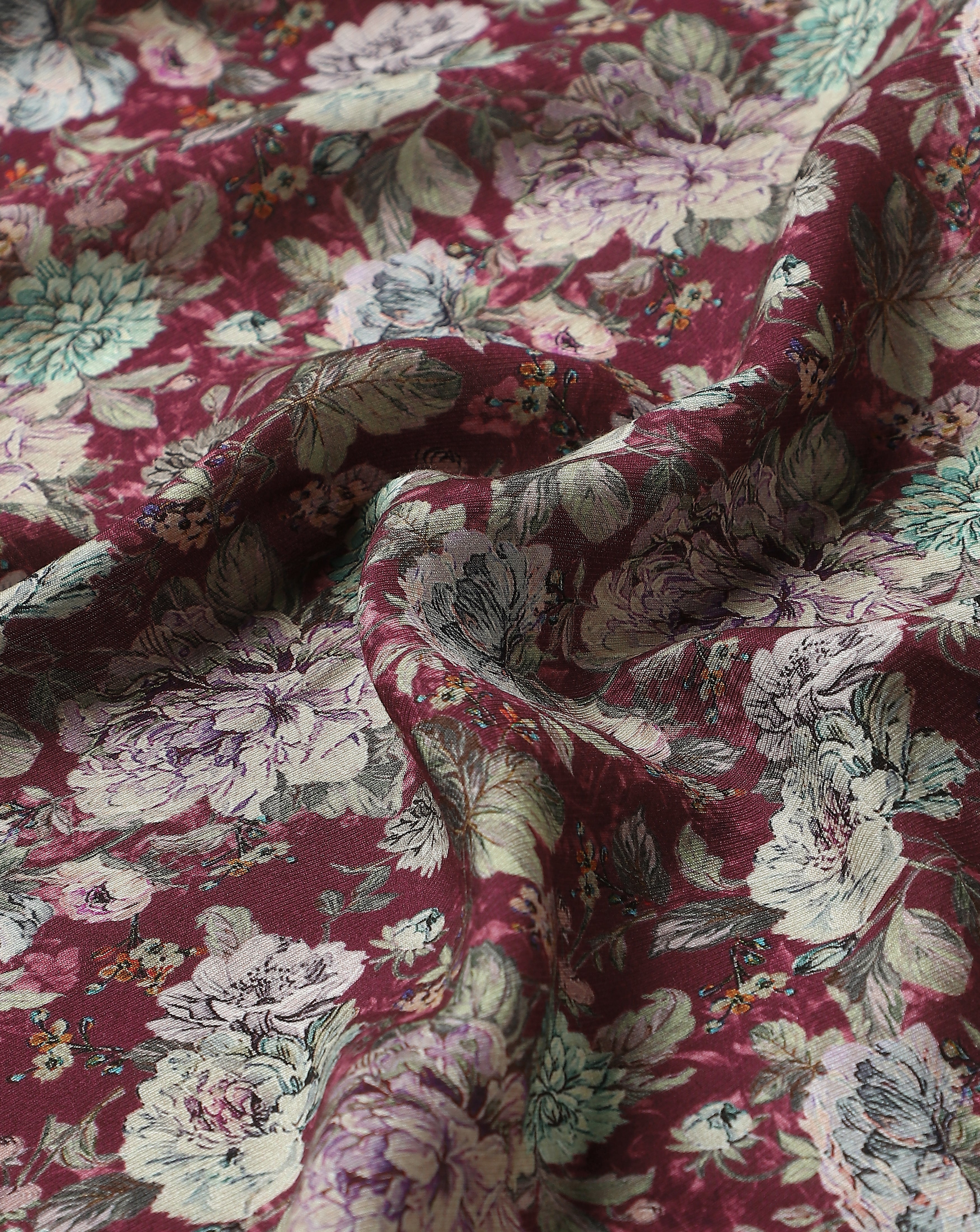 Roze Purple Floral Print Silky Cotton Fabric
