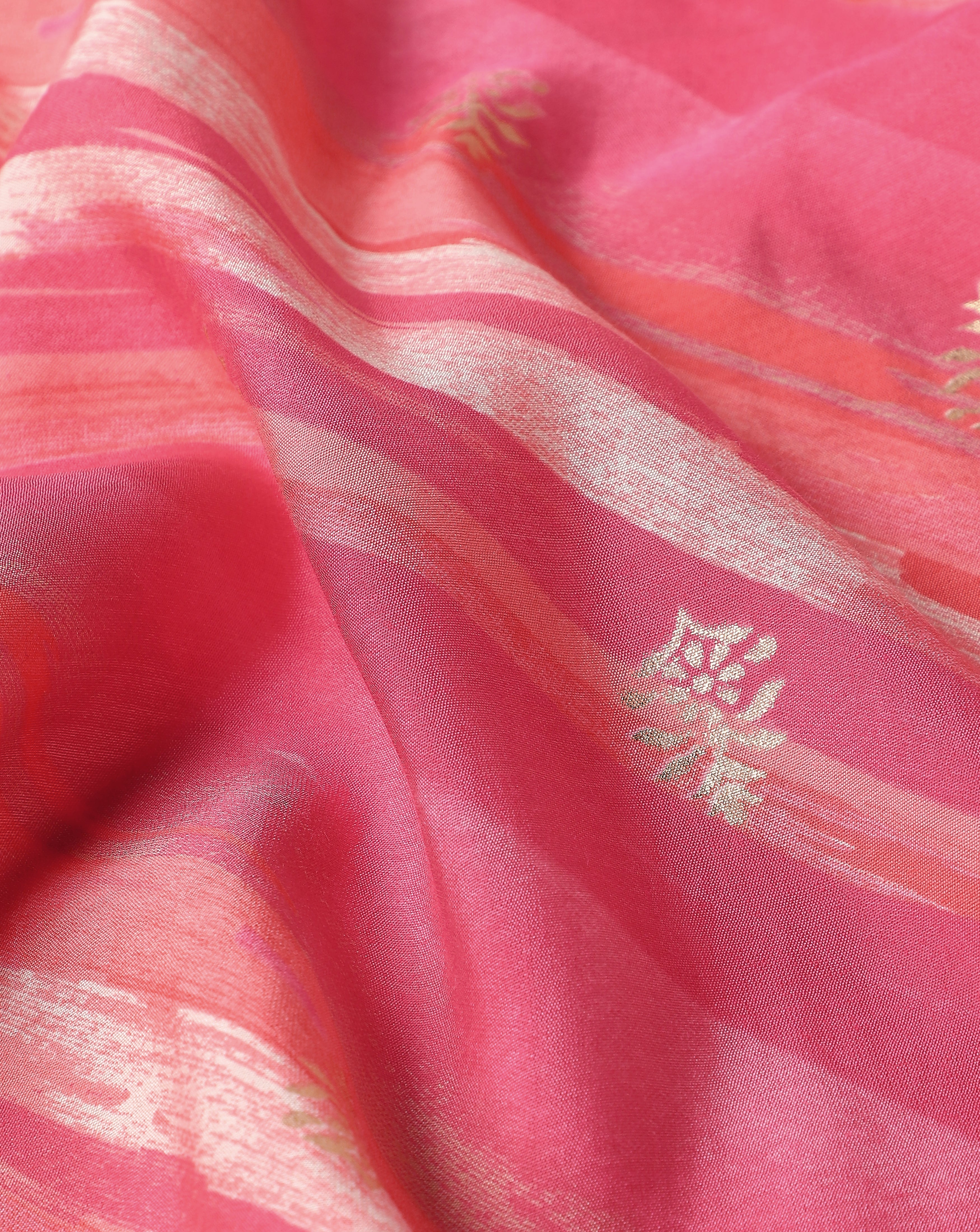 Roze Pink Leheriya With Foil Print Muslin Fabric