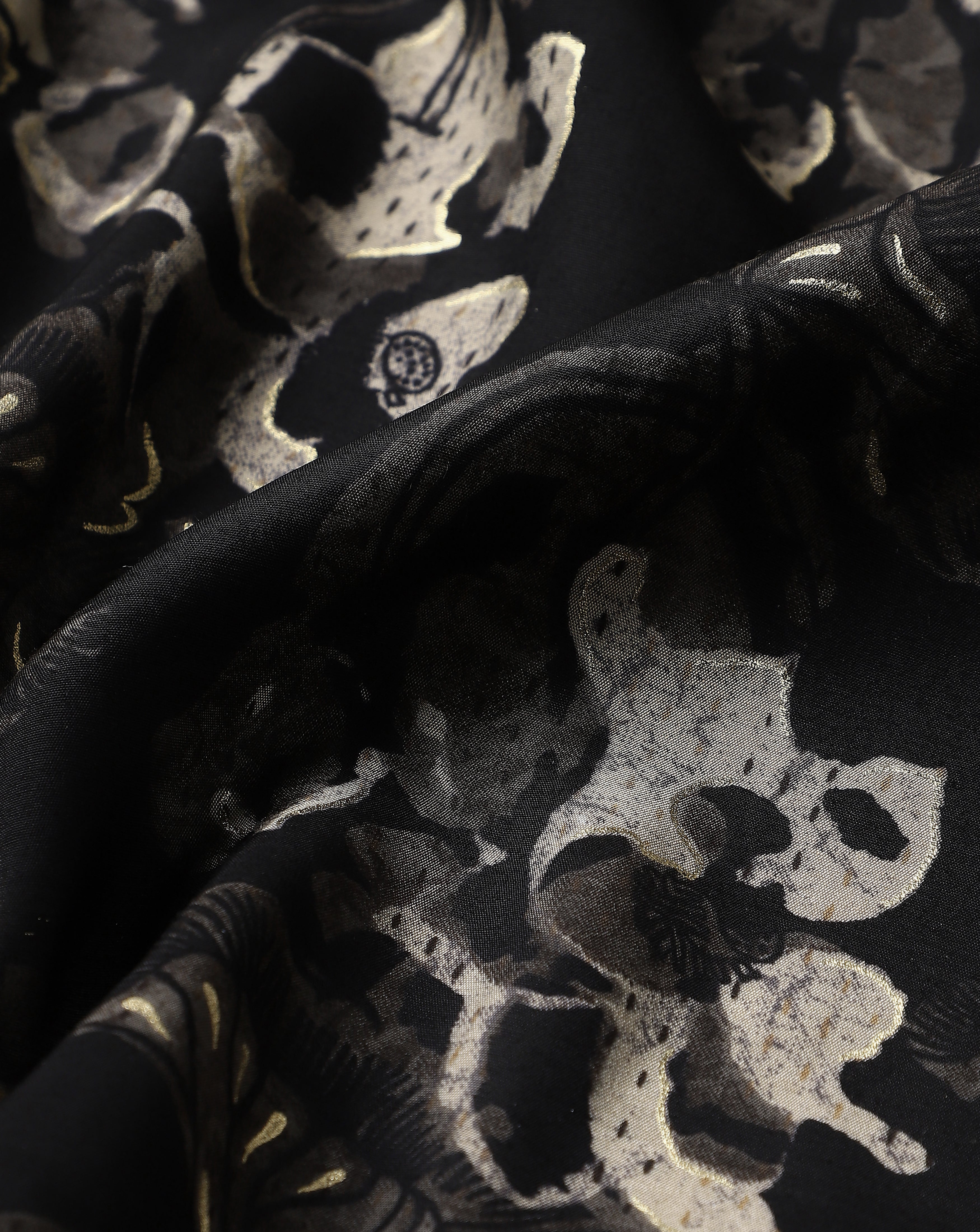 Roze Black Digital Foil Print Muslin Fabric