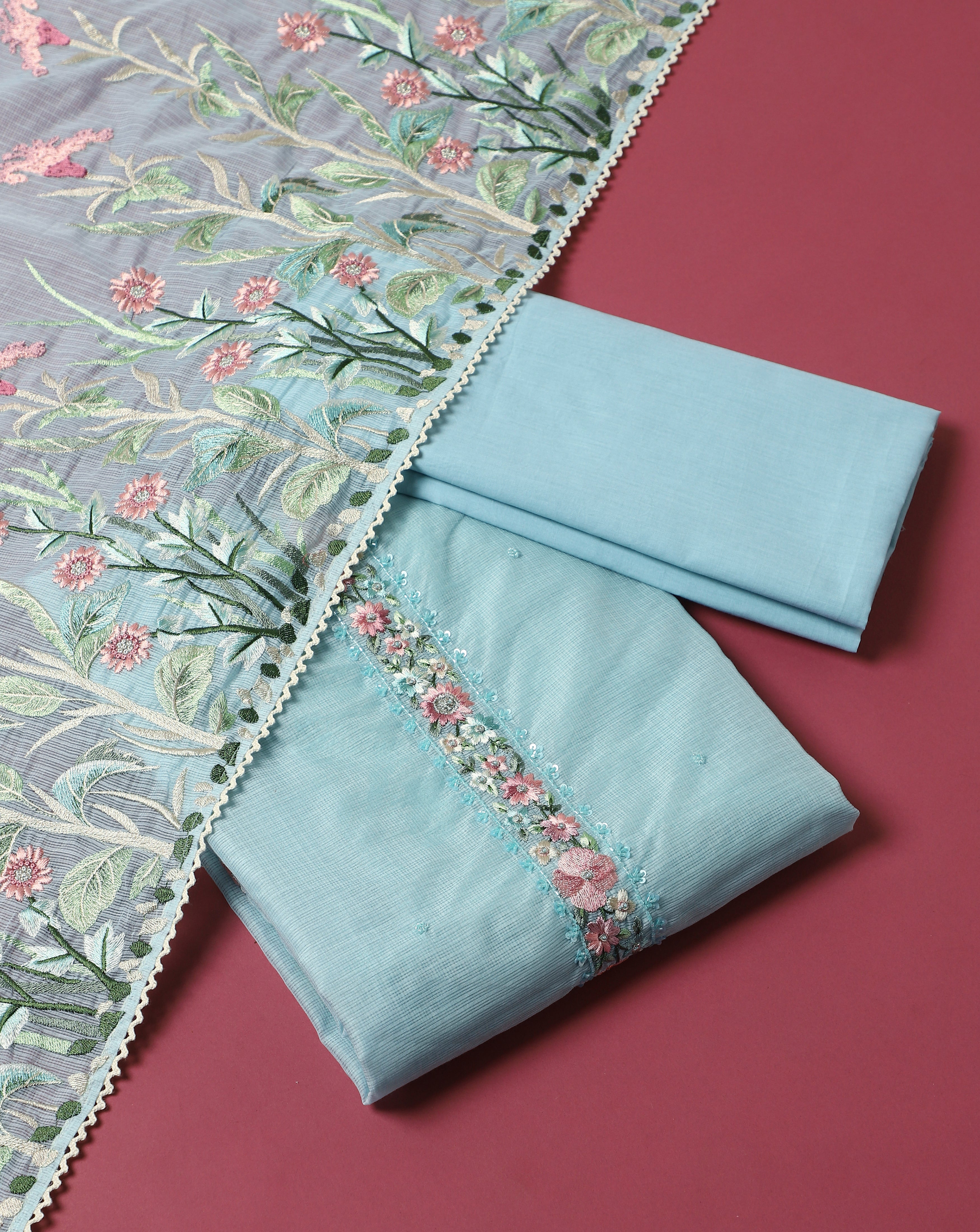 Luxe Blue Kota Embroidered Suit Set