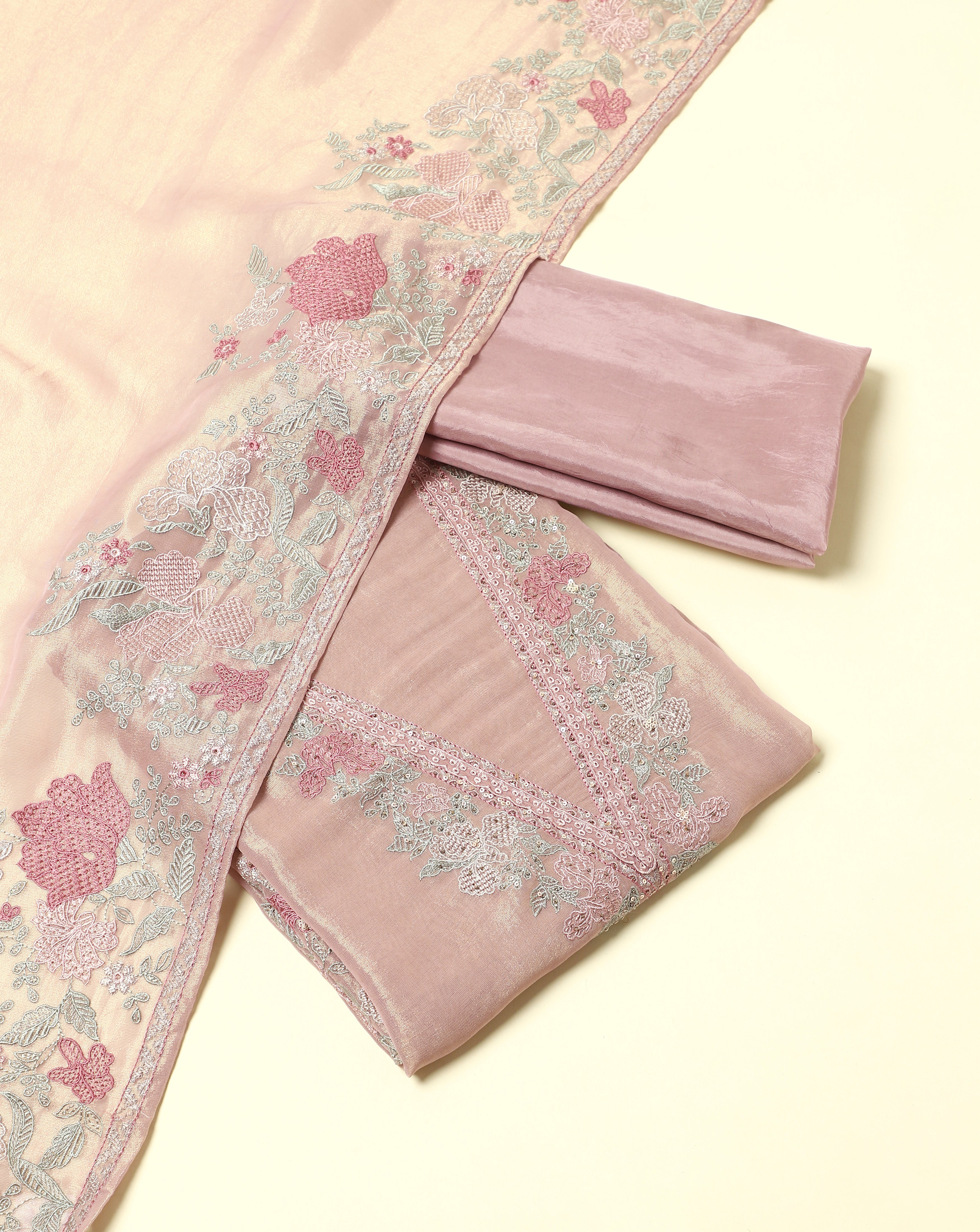 Luxe Soft Shimmer Embroidered Silk Suit Set