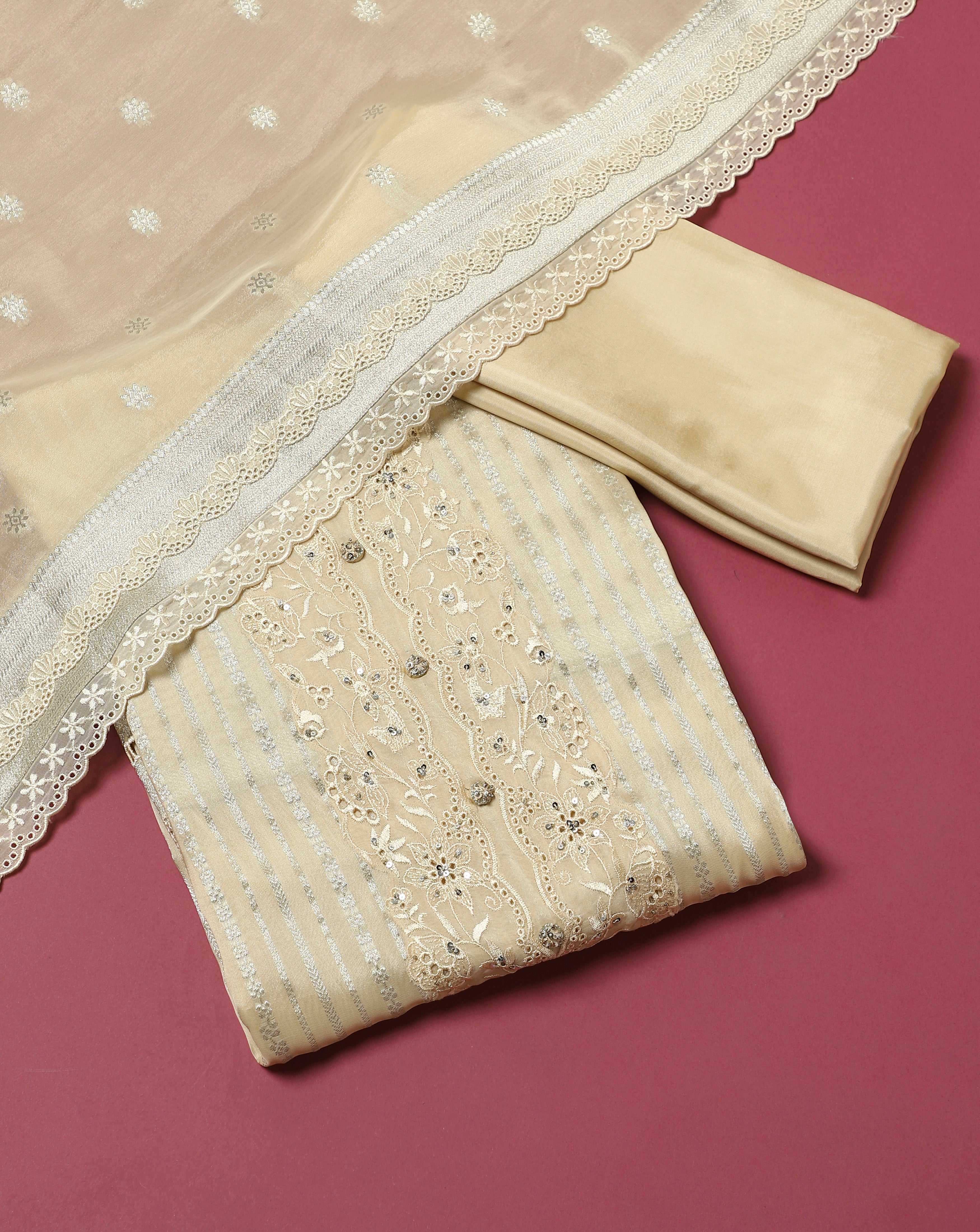 Luxe Ivory Shimmer Organza Suit Set