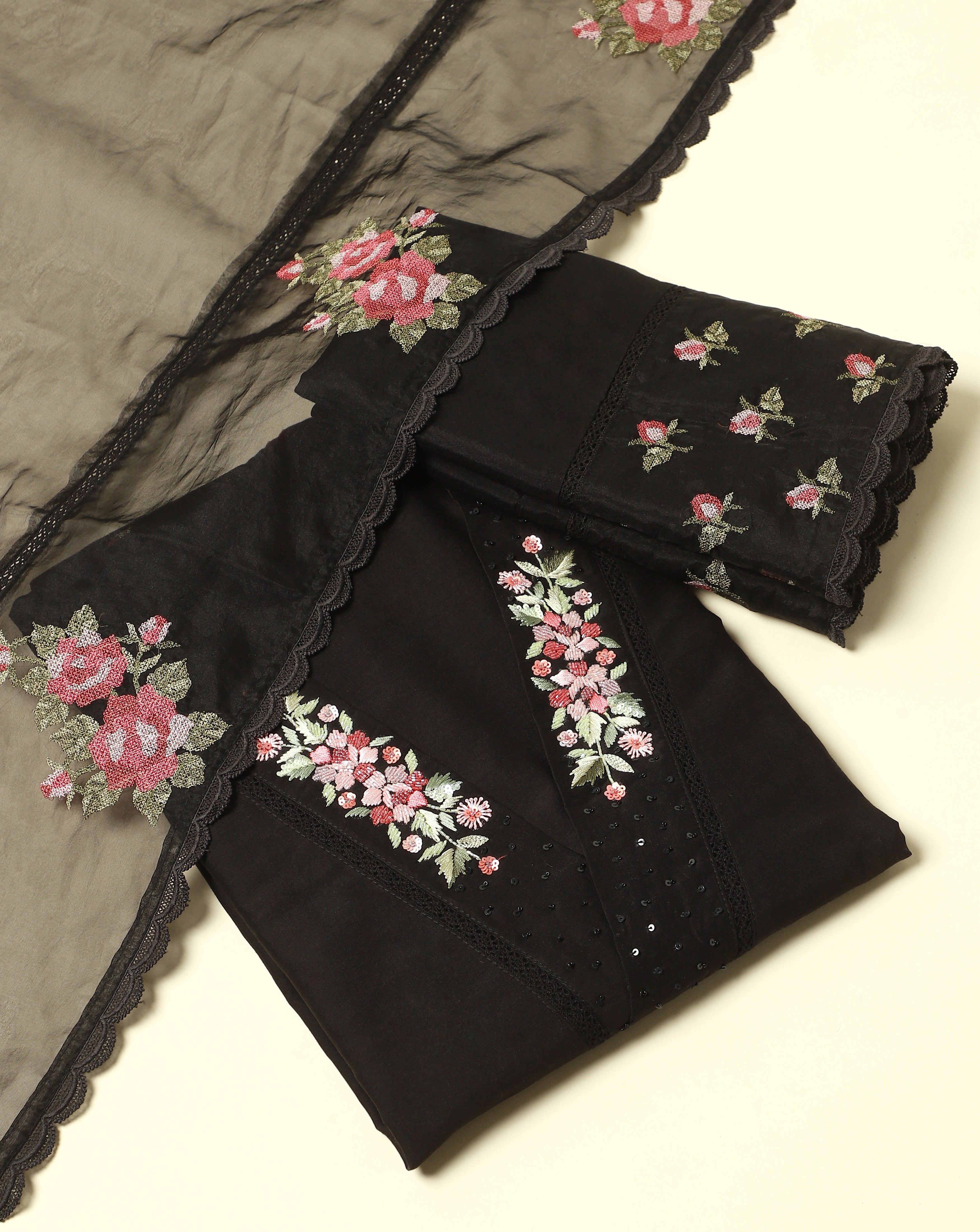 Luxe Cotton Silk Embroidered Suit set