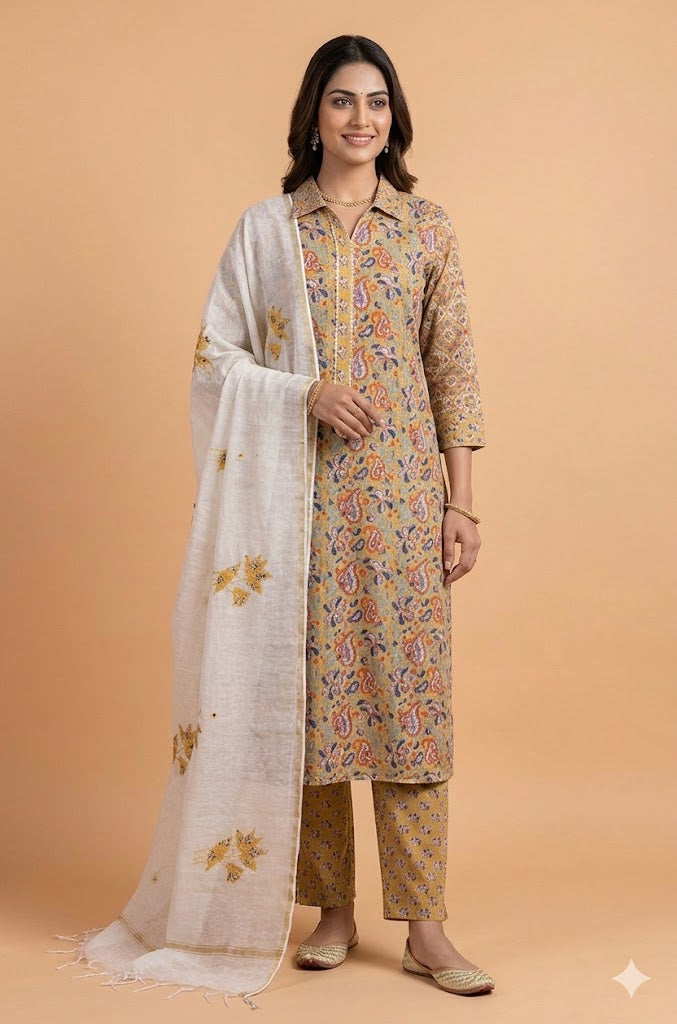 Roze Mustard-Yellow Unstitched suit set