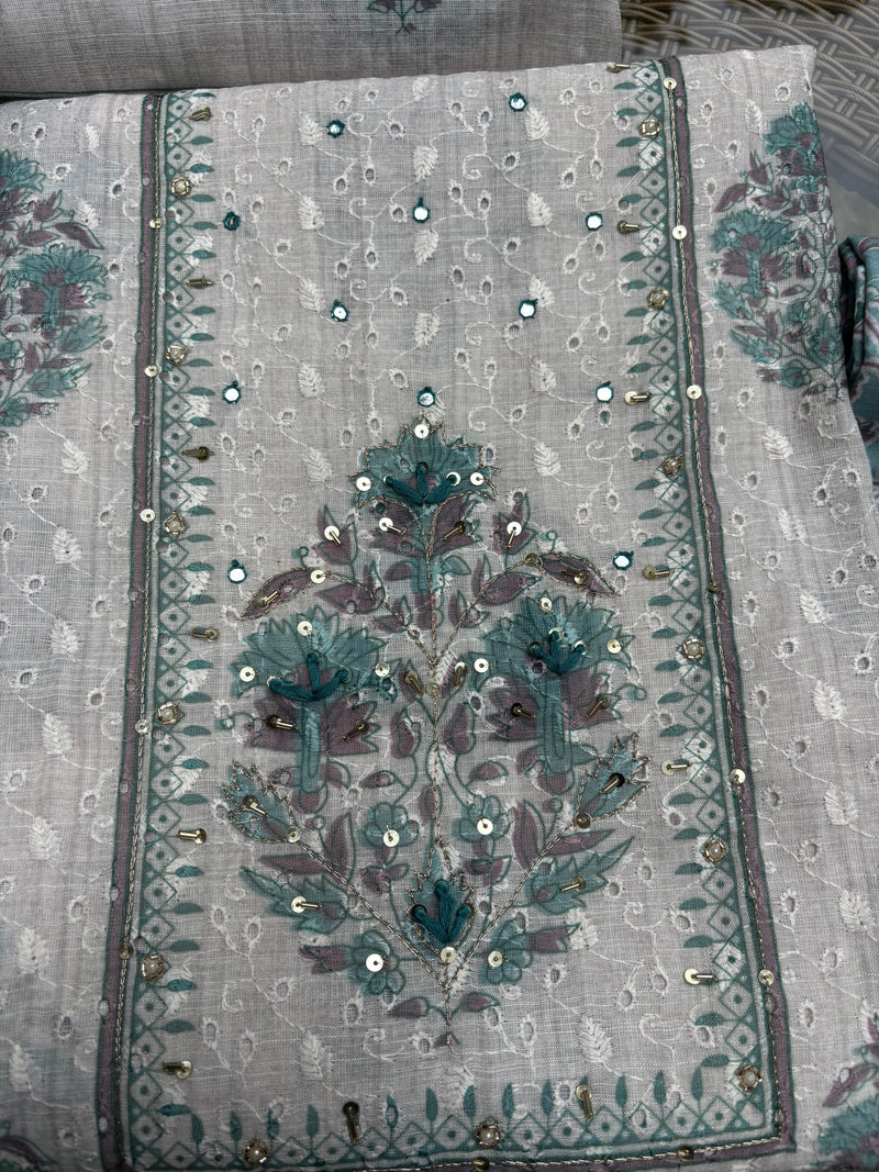 Linen Chanderi Unstitched Suit Set Sterling House