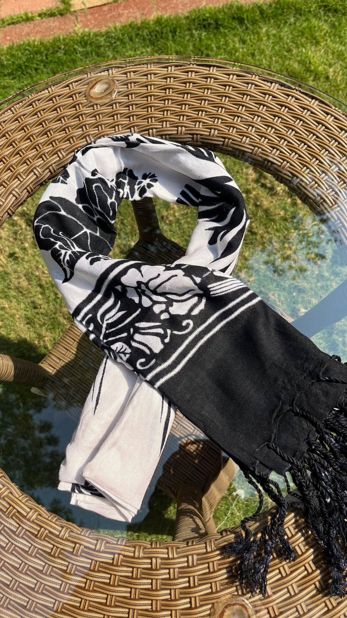 Black & White Floral Printed Dupatta Sterling House