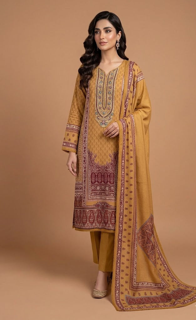 Afreen Mustard Cotton Unstitched Suit set