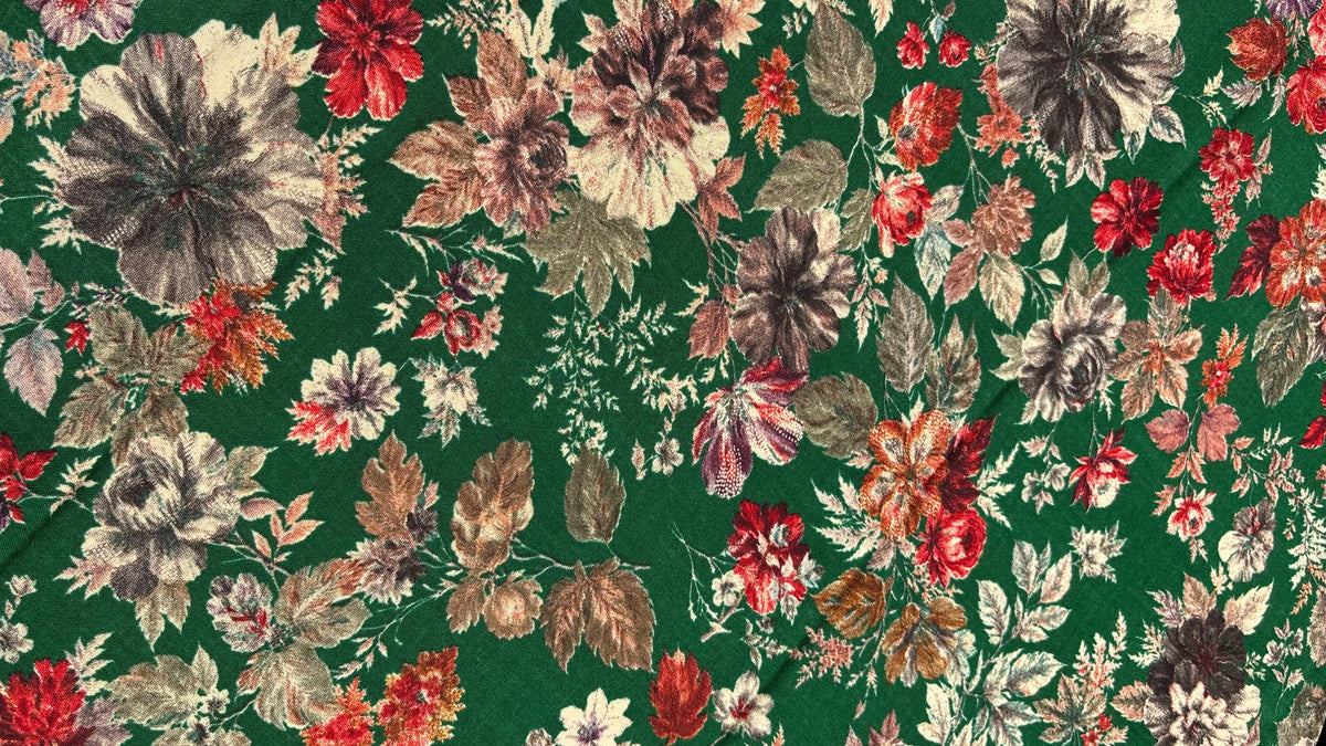 Emerald Green Floral Printed Rayon Fabric
