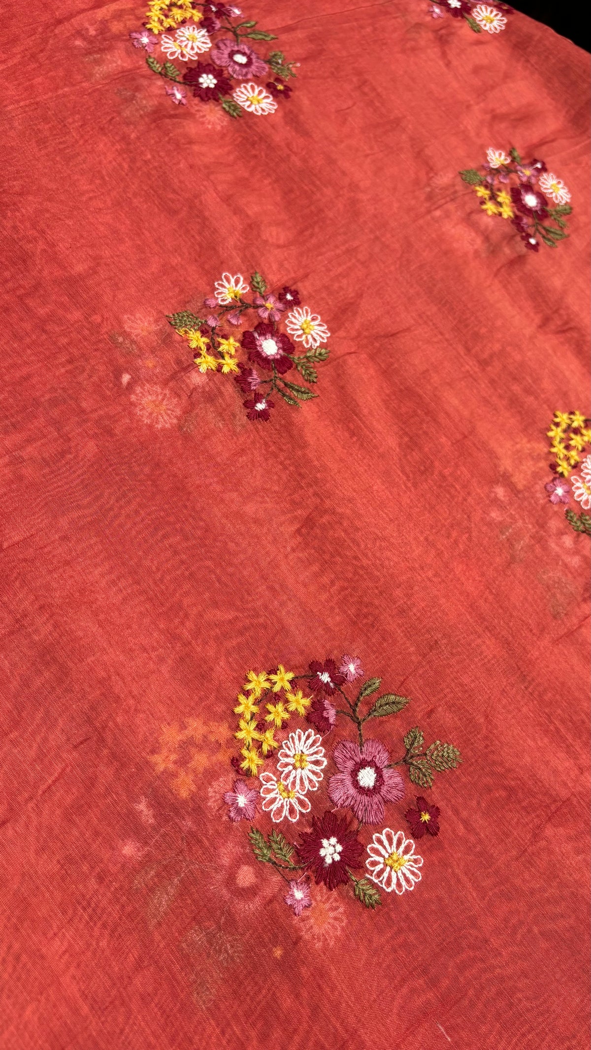 Coral Red Floral Embroidered Mul Sterling House