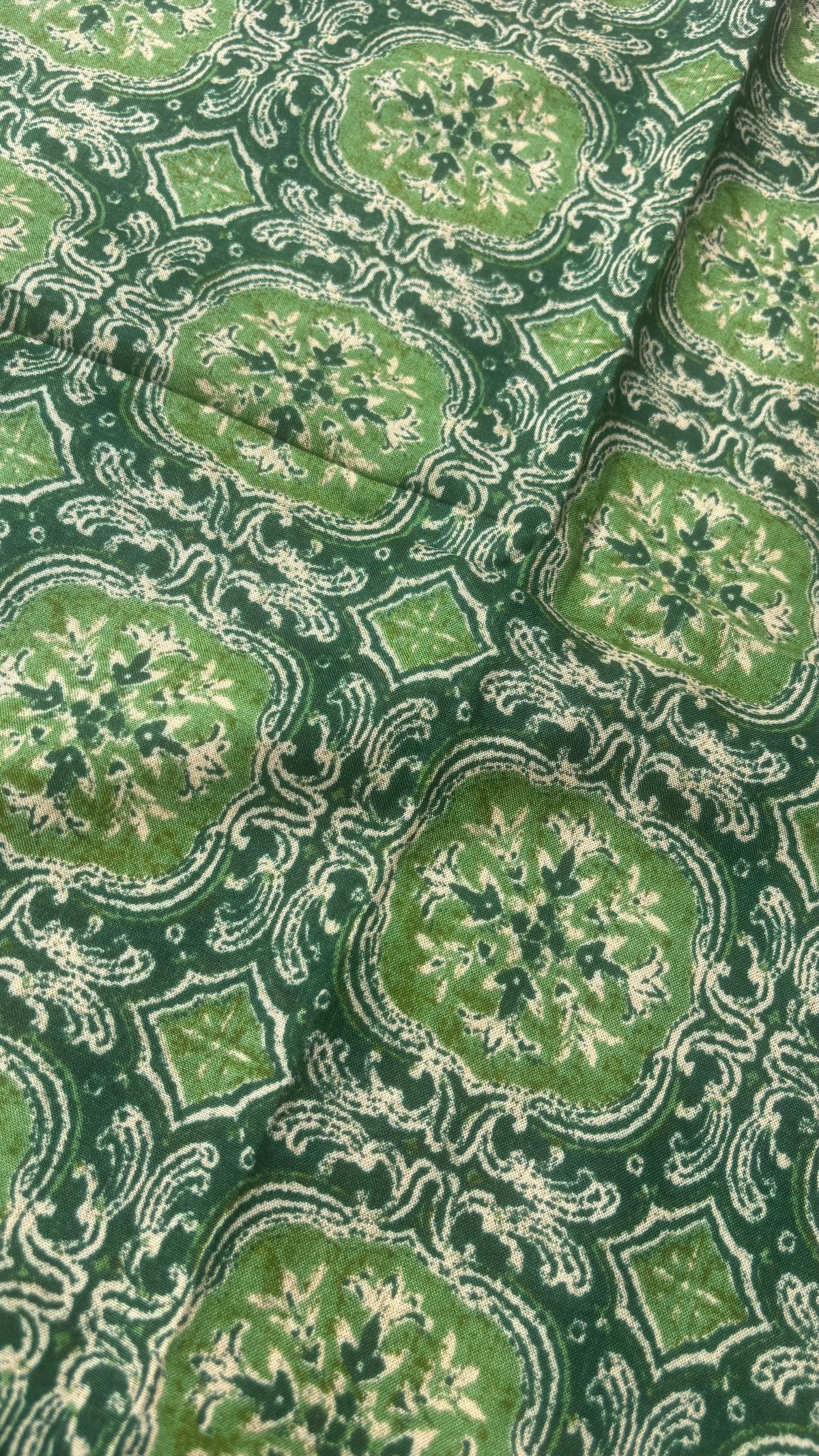 Rayon Green Printed Fabric Sterling House