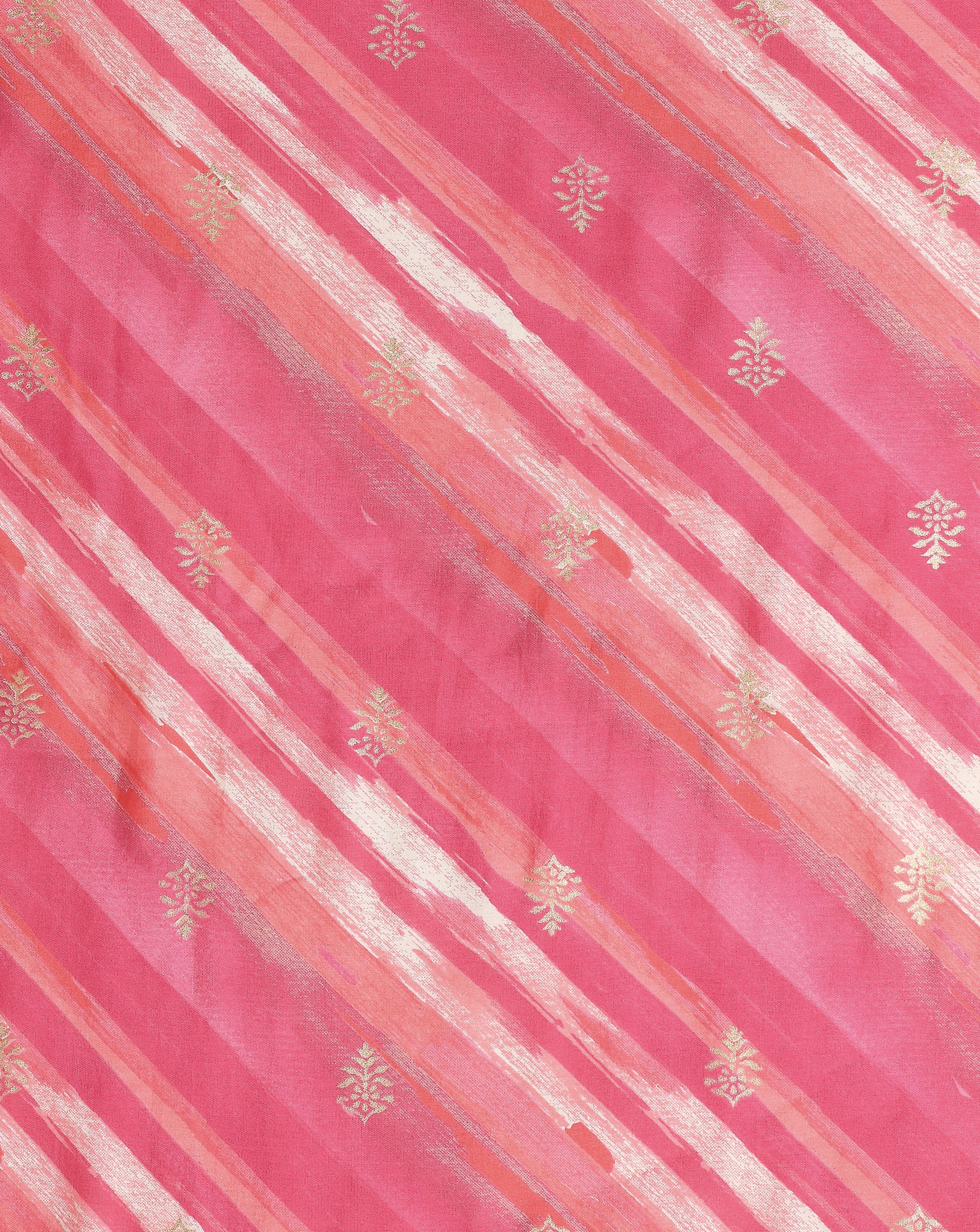 Roze Pink Leheriya With Foil Print Muslin Fabric