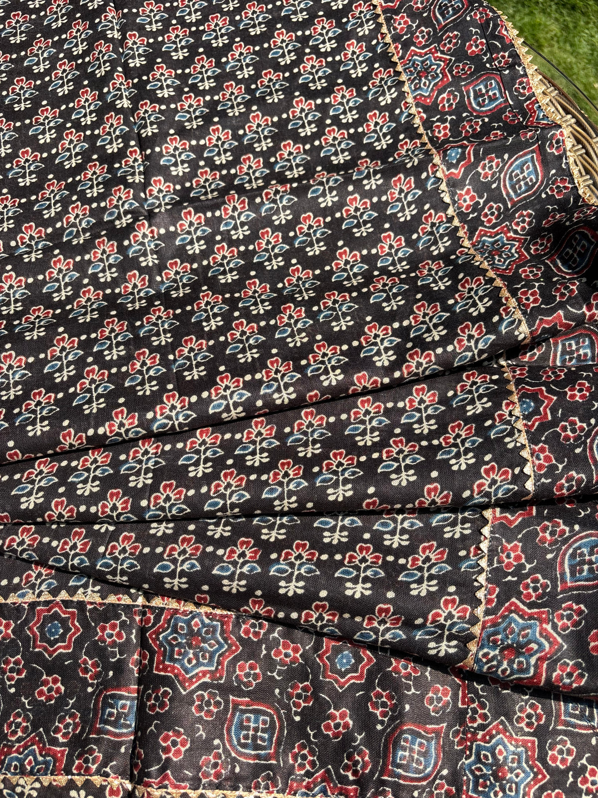 Black Floral Block Printed Dupatta Sterling House