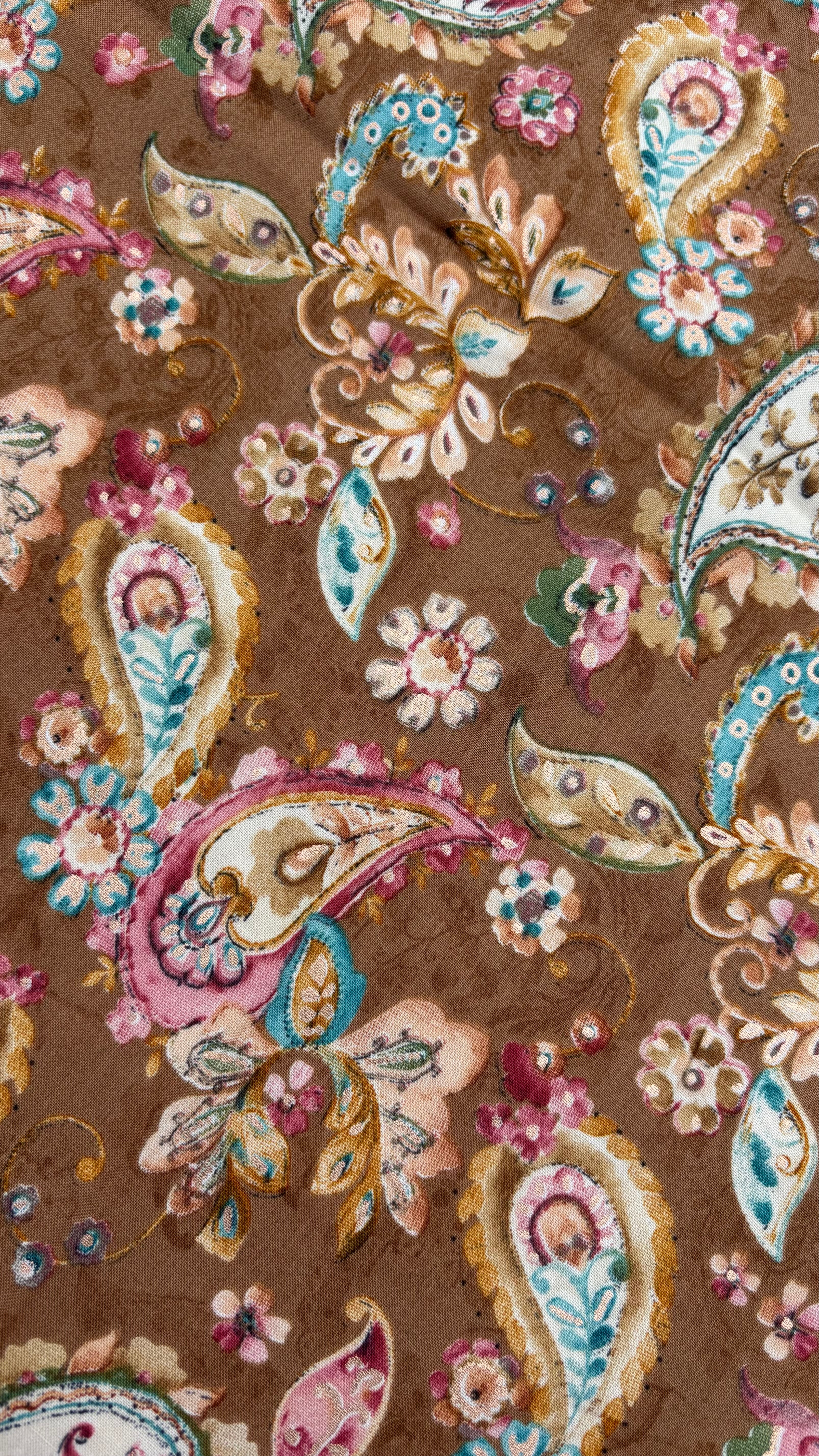 Brown Rayon Cotton Foil Printed Fabric Sterling House