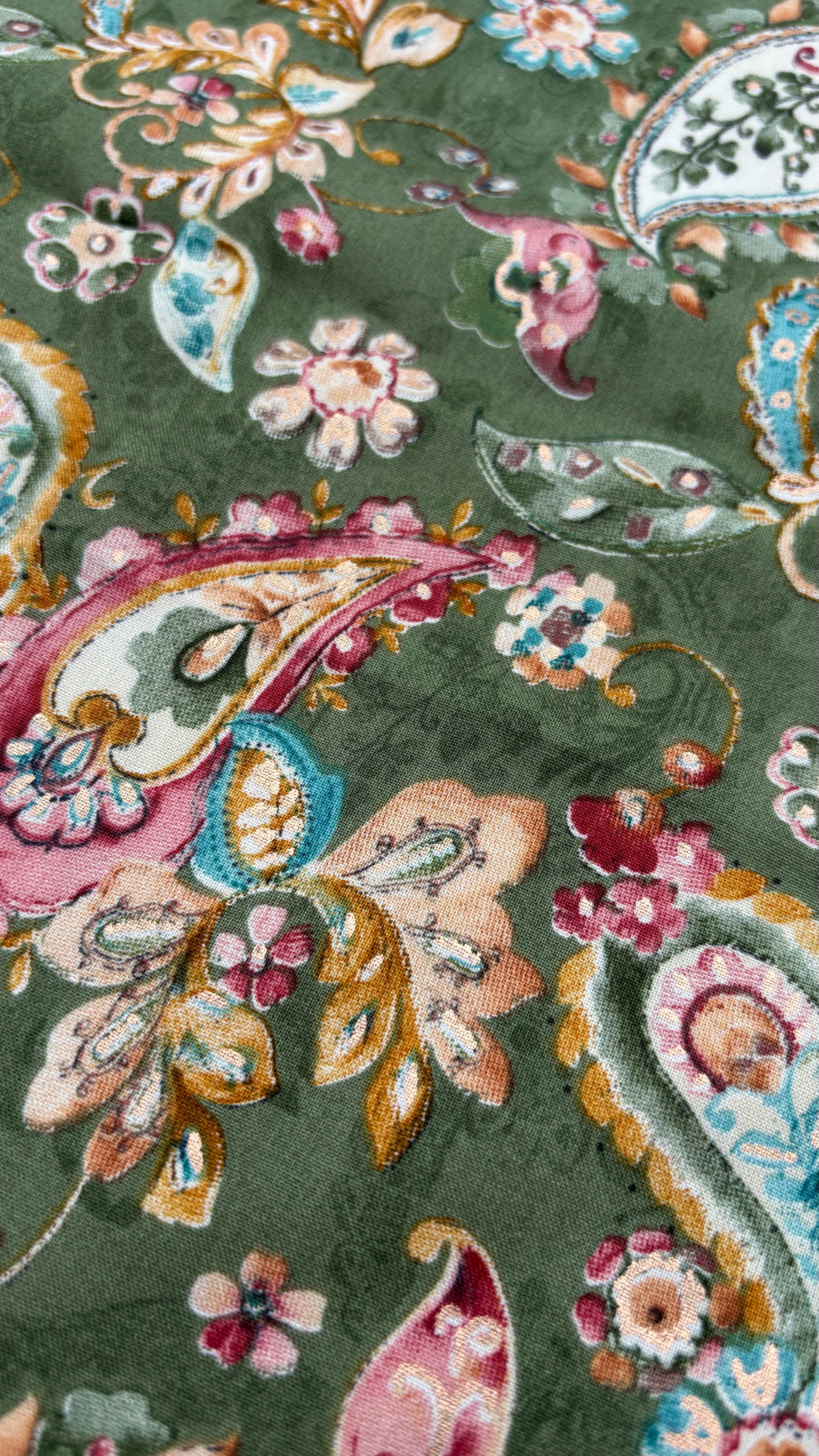 Green Rayon Cotton Foil Printed Fabric Sterling House