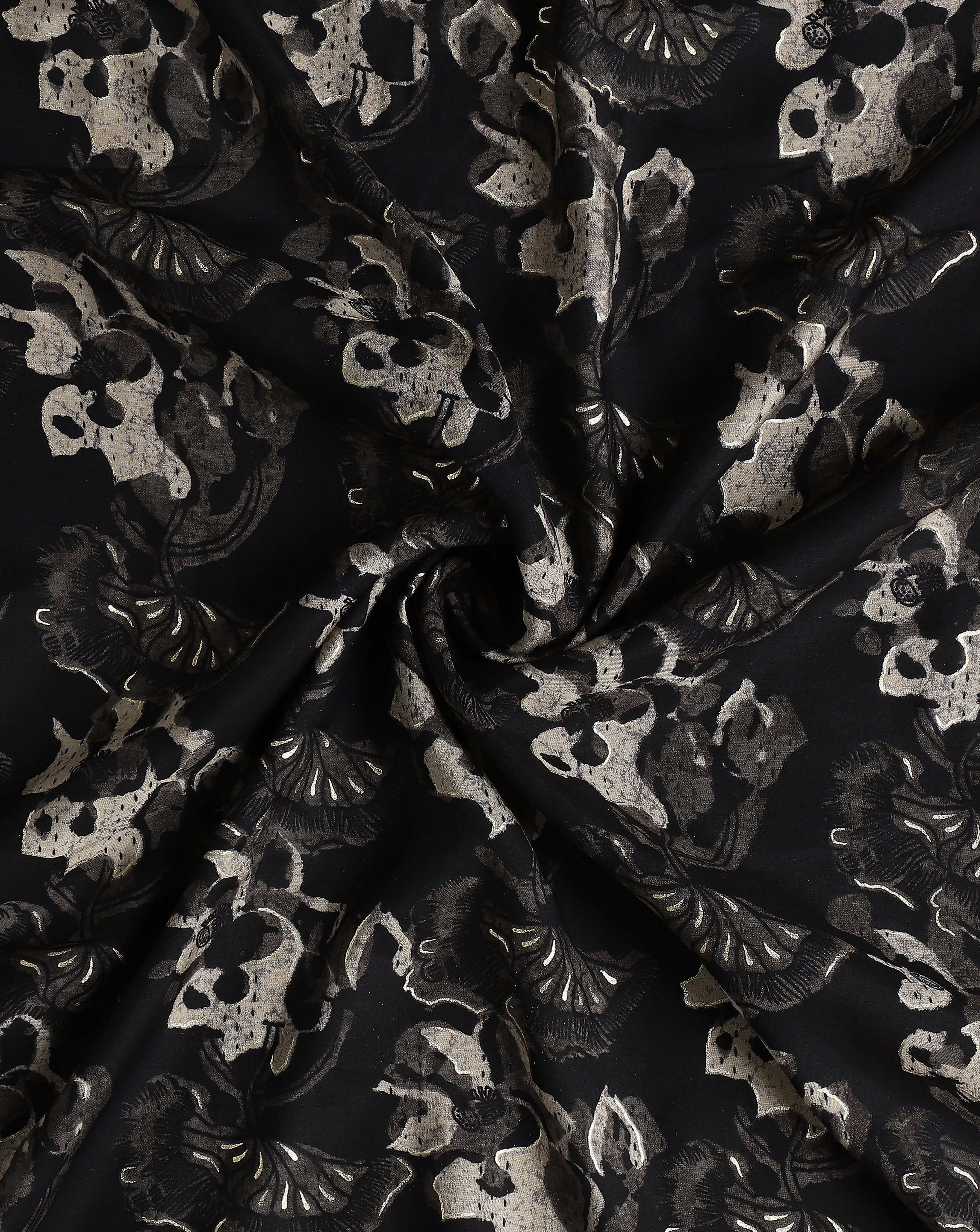 Roze Black Digital Foil Print Muslin Fabric