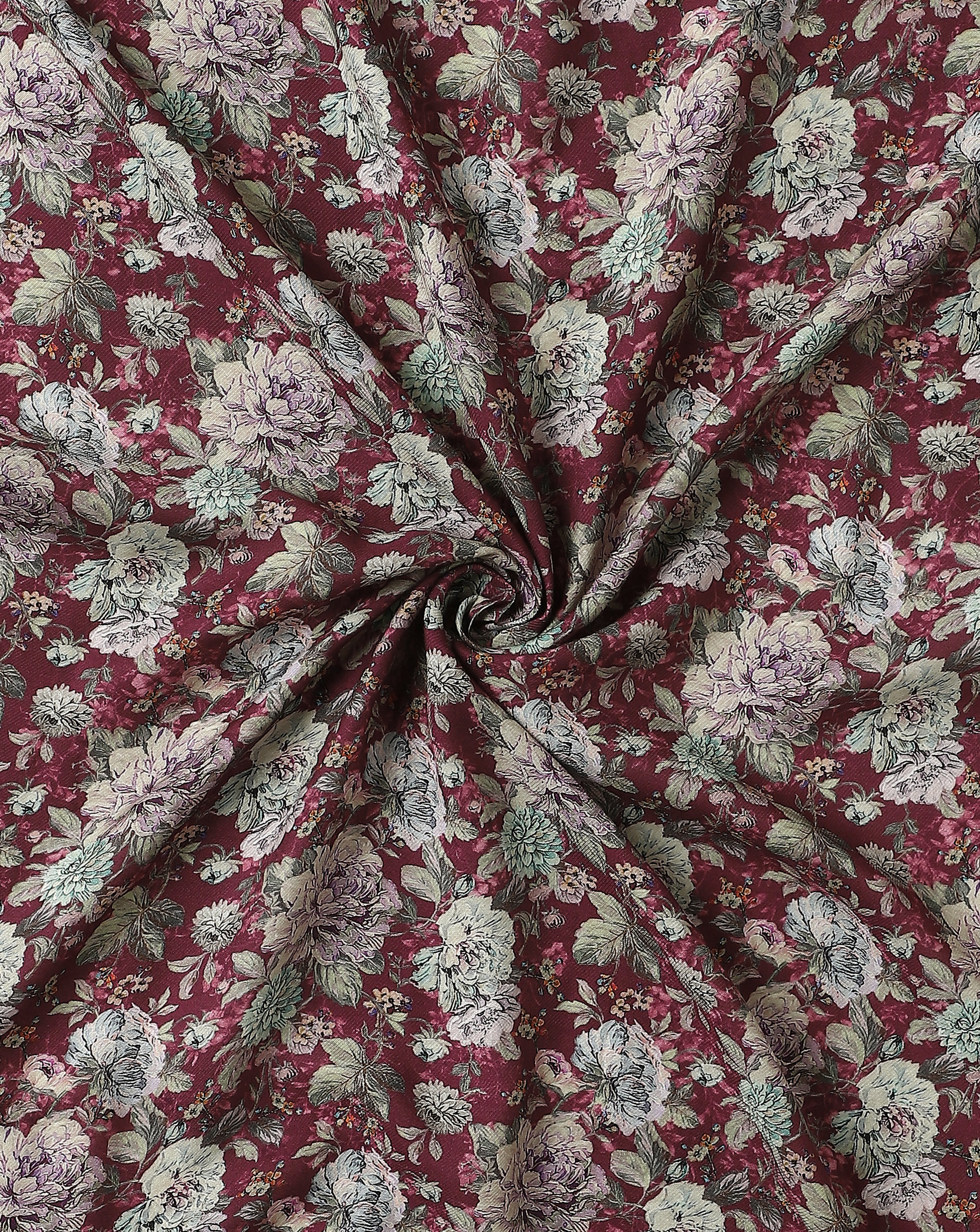 Roze Purple Floral Print Silky Cotton Fabric