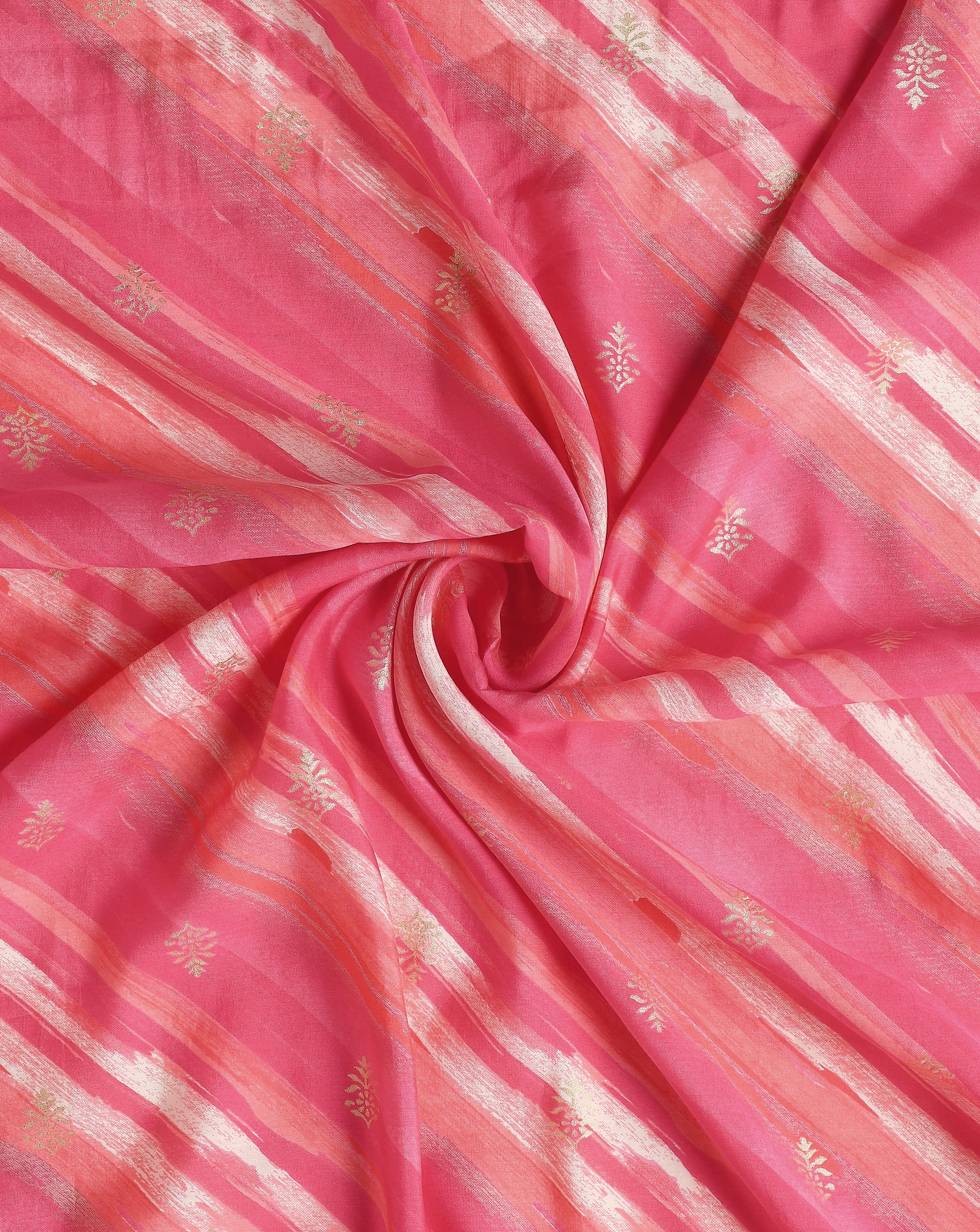 Roze Pink Leheriya With Foil Print Muslin Fabric
