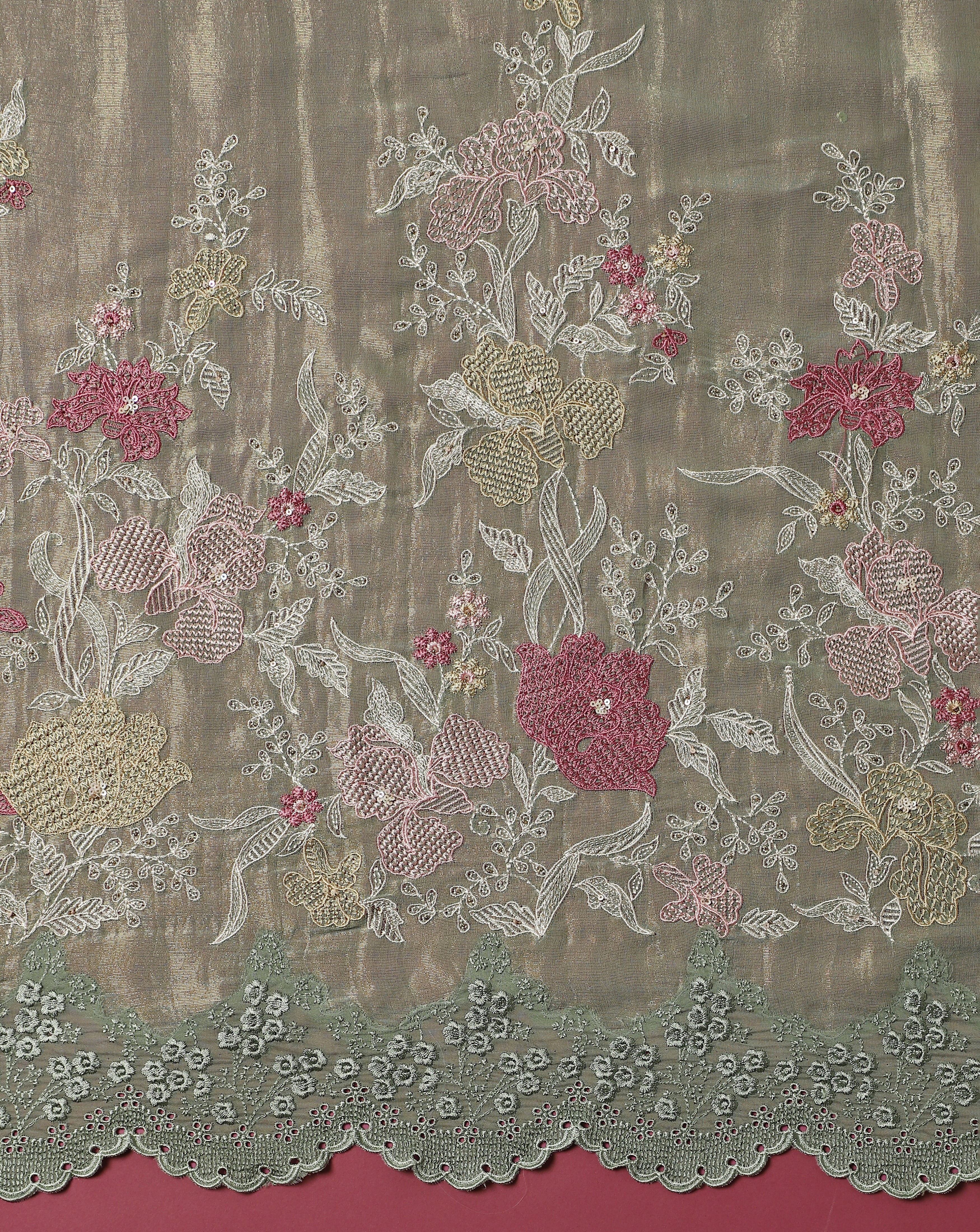 Luxe Soft Shimmer Embroidered Silk Suit Set