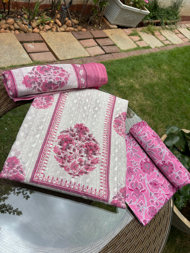 Linen Chanderi Pink Unstitched Suit Set Sterling House