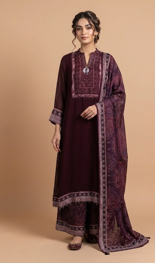 Afreen maroon Semi Georgette Readymade Set