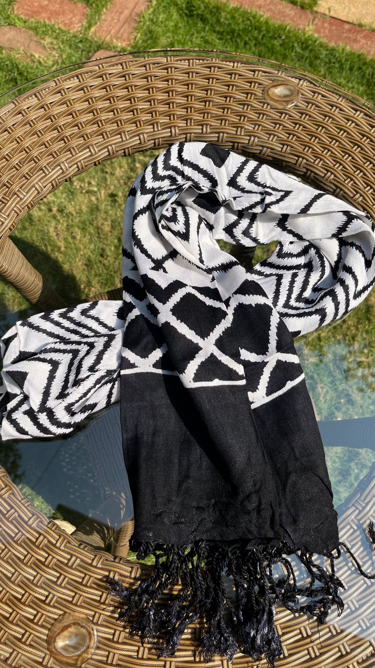 Black & White Geometric Printed Cotton Dupatta Sterling House