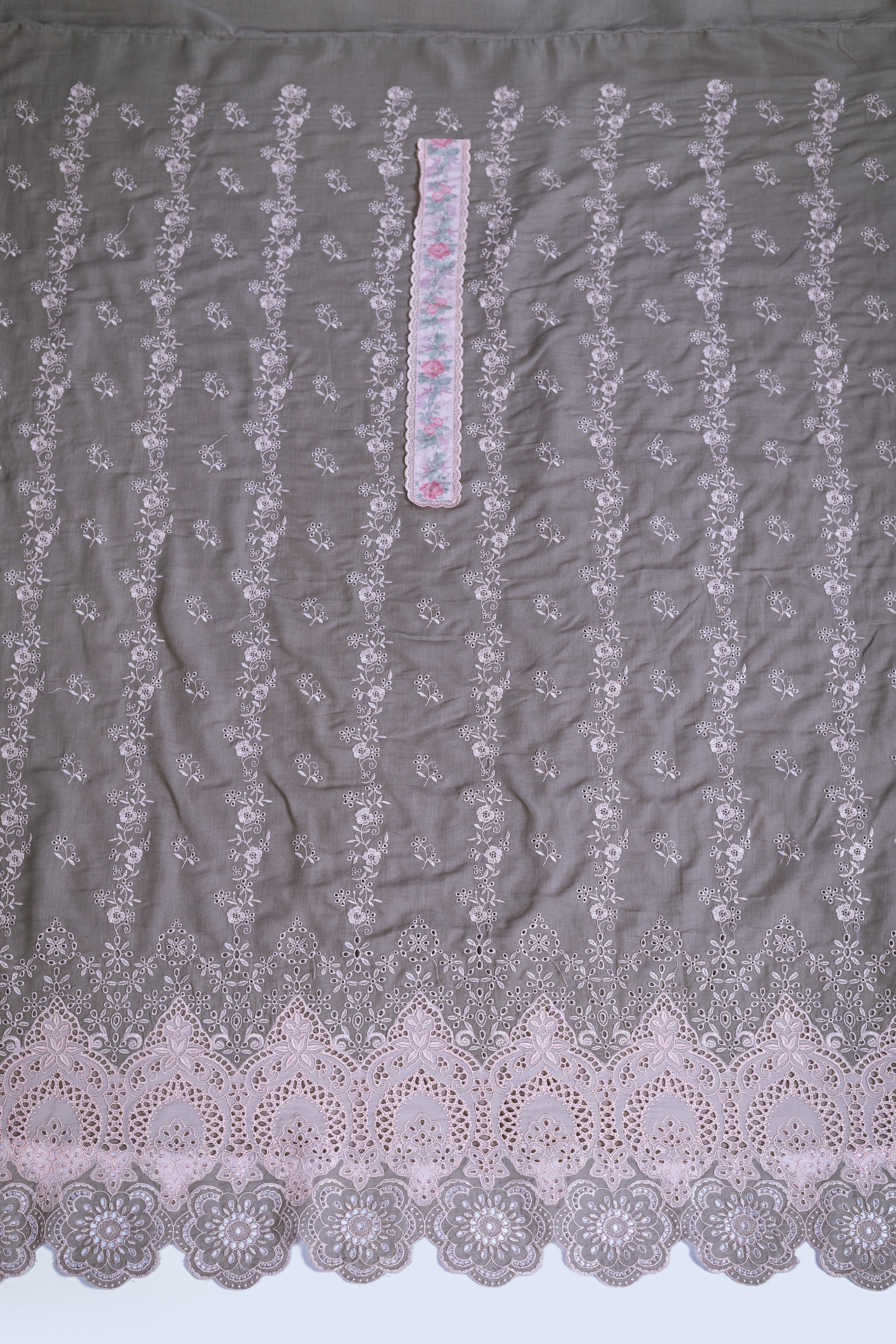 Linen Cotton Pink Embroidery Unstitched Suit Set