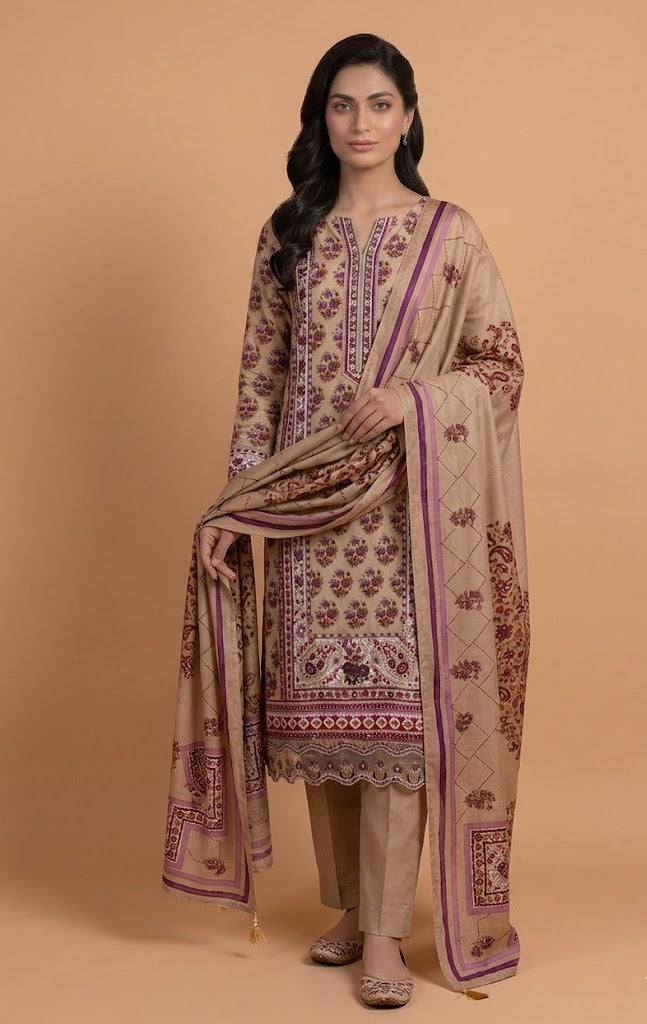 Anokhi Beige Cotton Unstitched Suit set