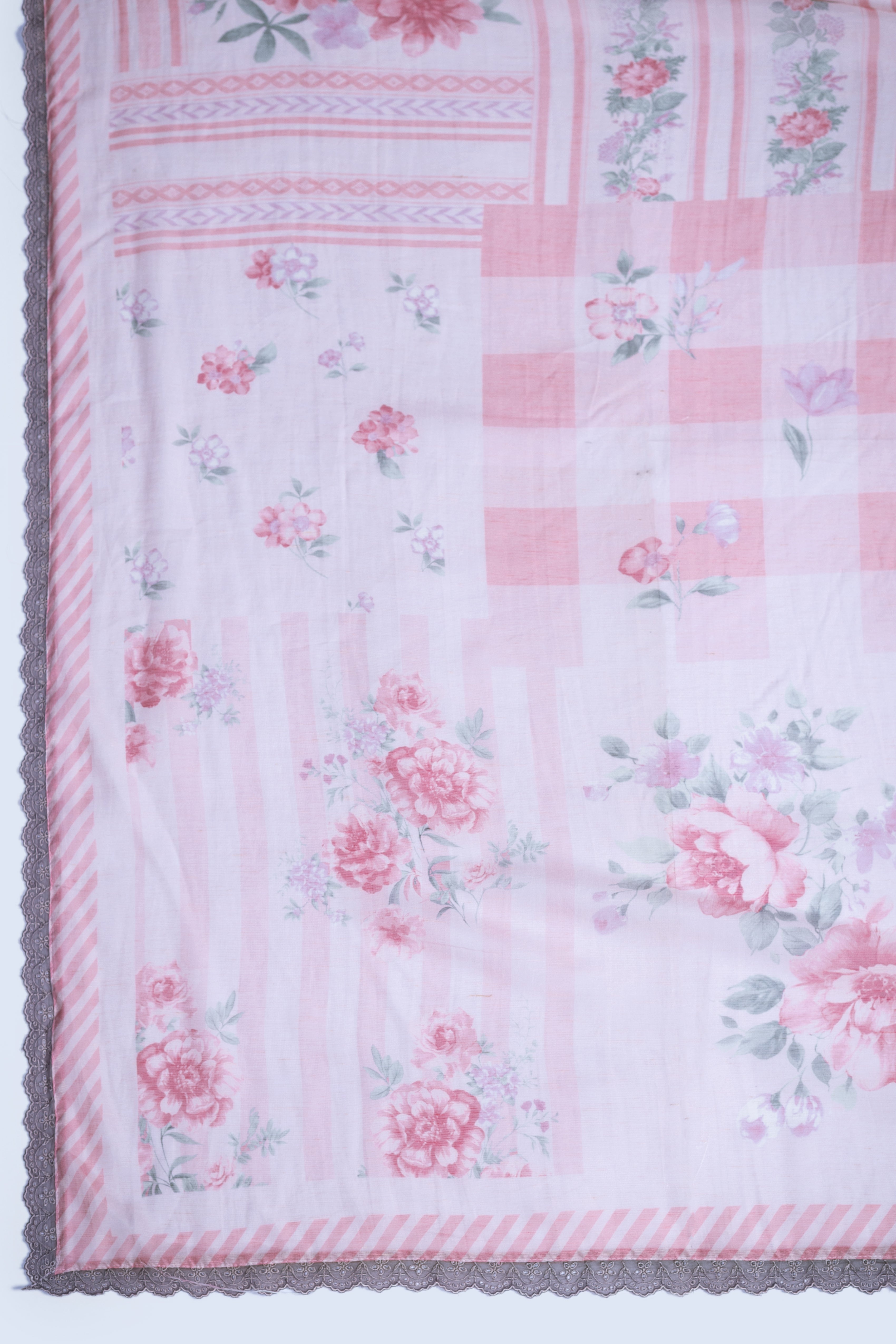 Linen Cotton Pink Embroidery Unstitched Suit Set