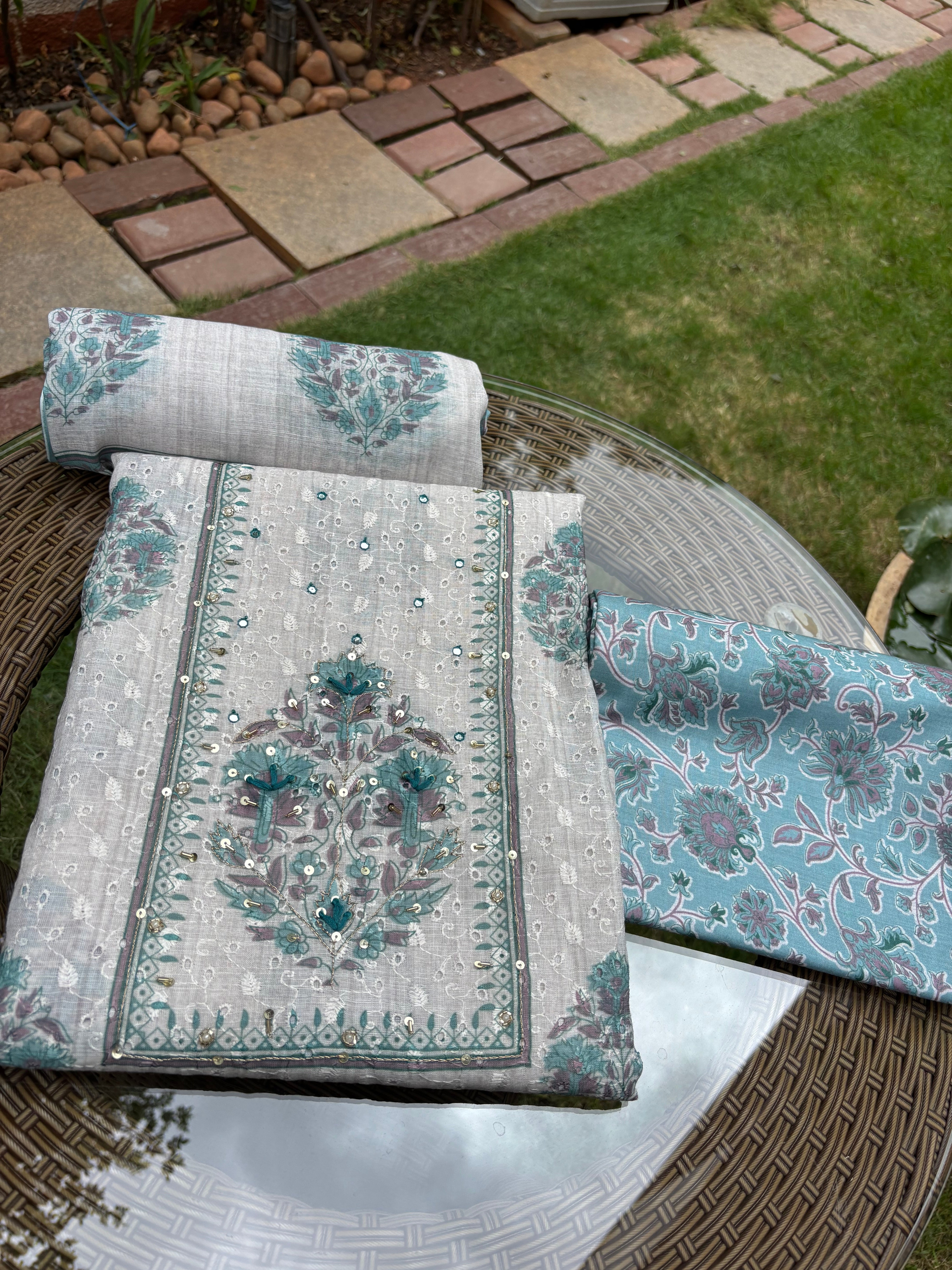 Linen Chanderi Unstitched Suit Set Sterling House