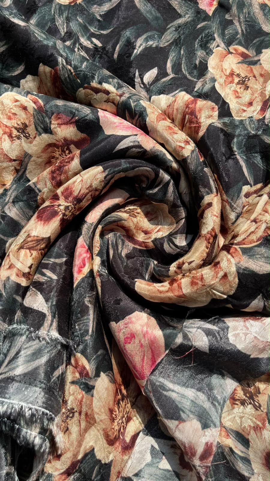 Black Floral Crepe Jacquard Fabric