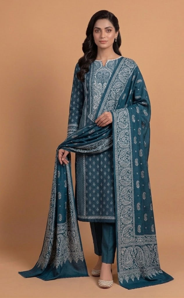 Luxe Blue Muslin Unstitched suit