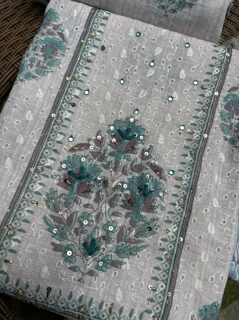 Linen Chanderi Unstitched Suit Set Sterling House