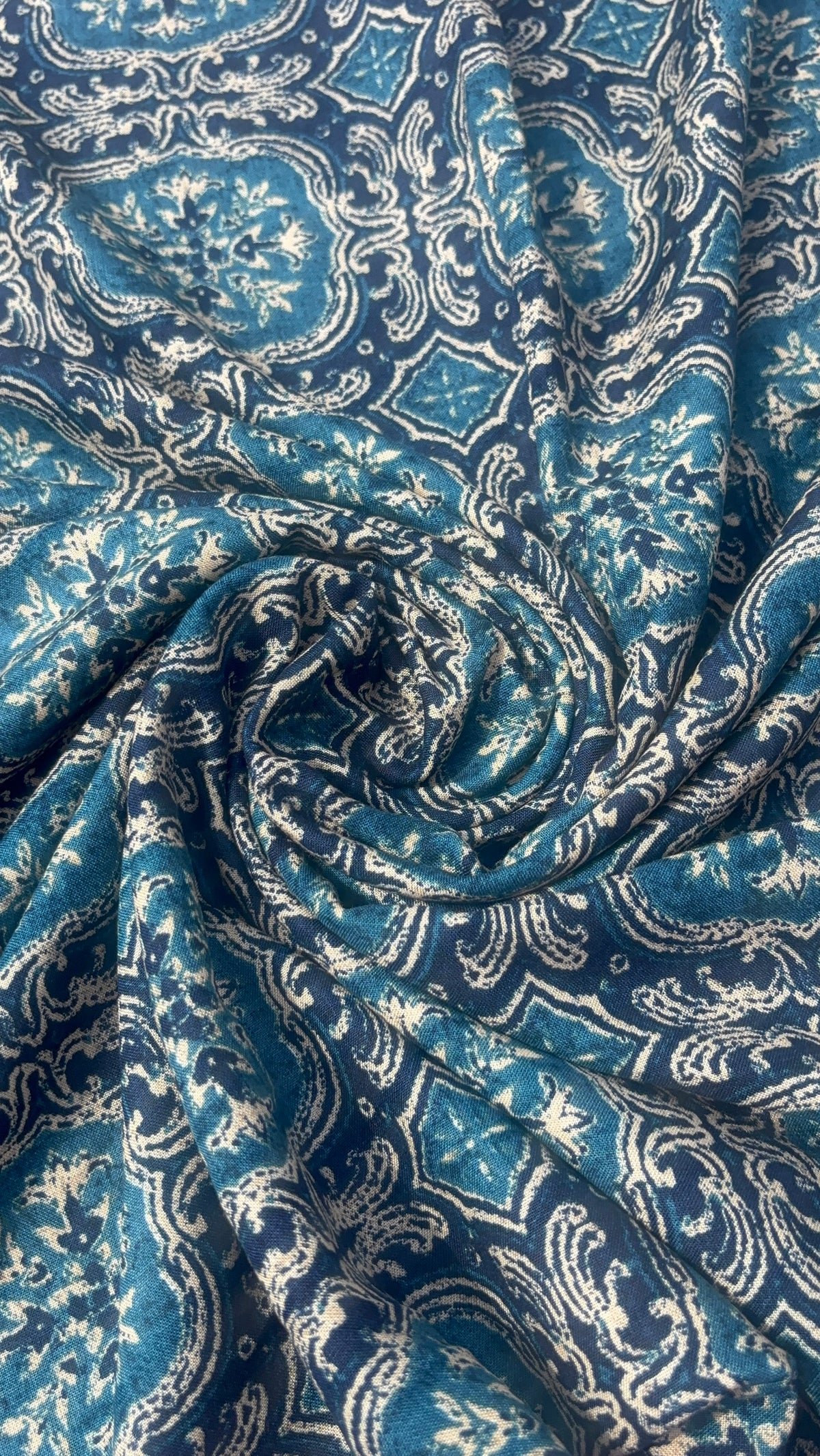 Blue Ornamental Rayon Fabric Sterling House