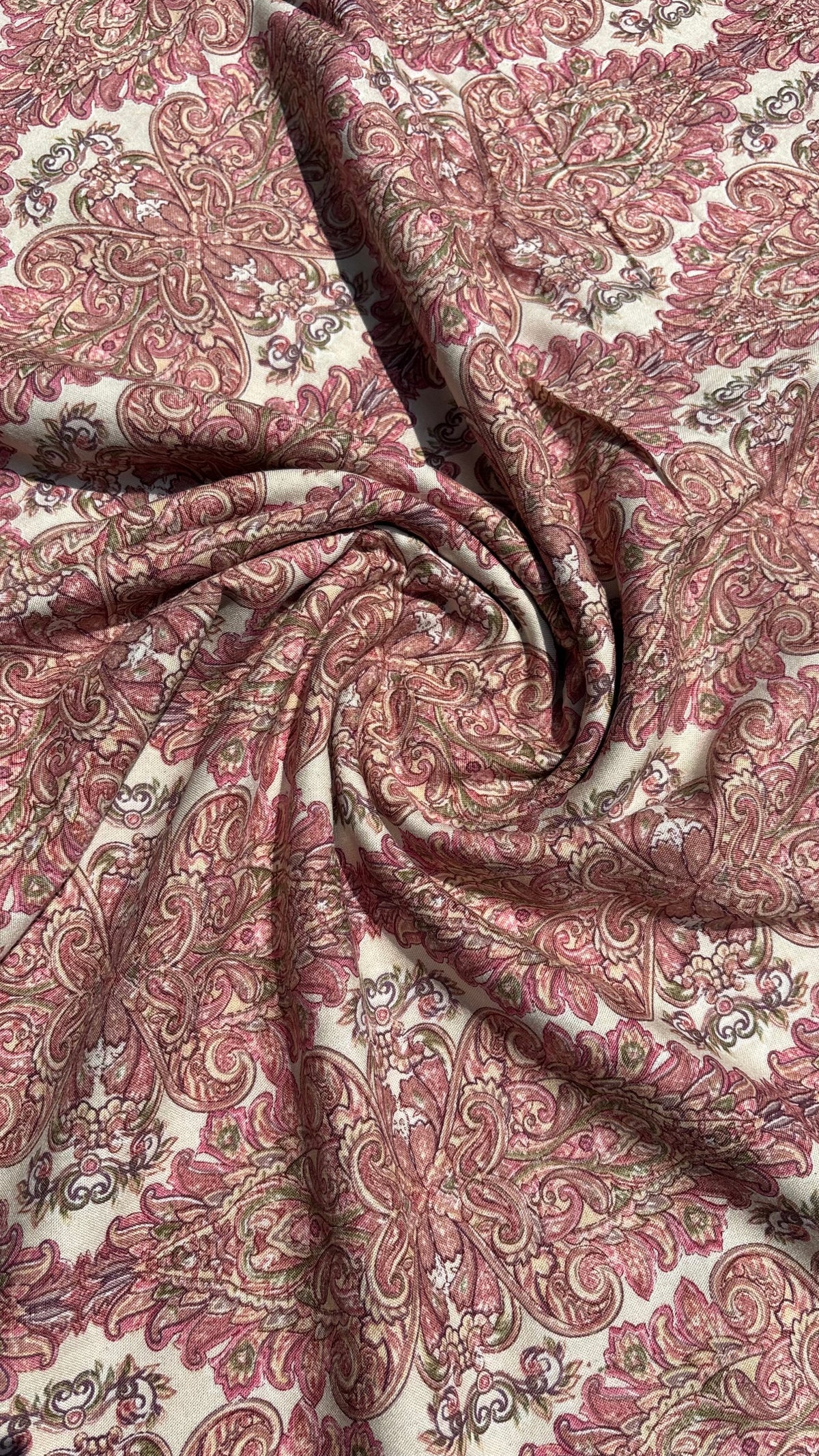 Dusty Rose Paisley Baroque Rayon Fabric
