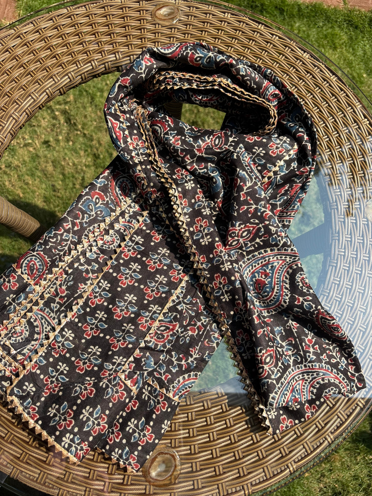 Black Traditional Block Printed Dupatta Sterling House