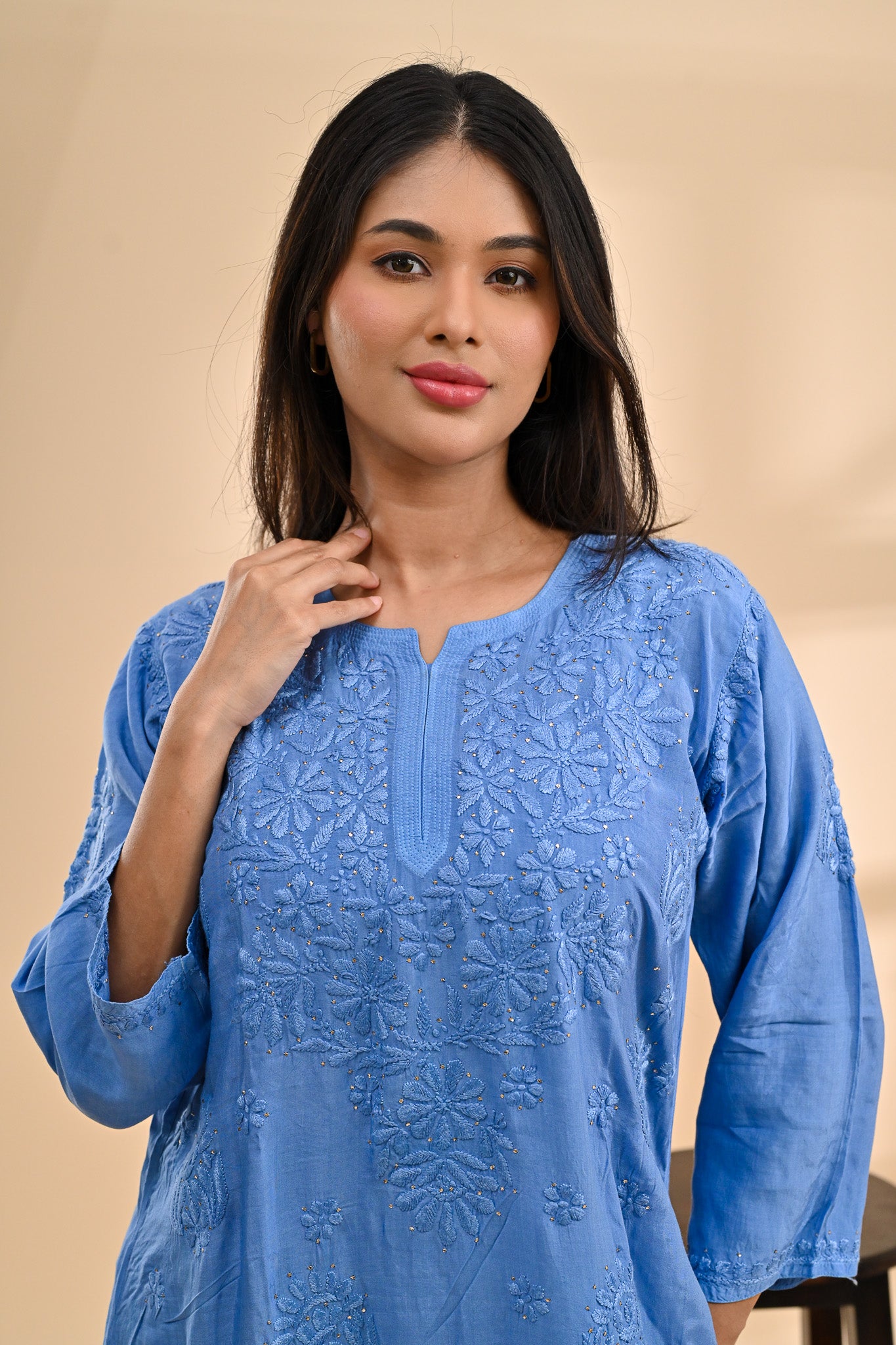 Blue Modal Chikankari Readymade Kurta Sterling House