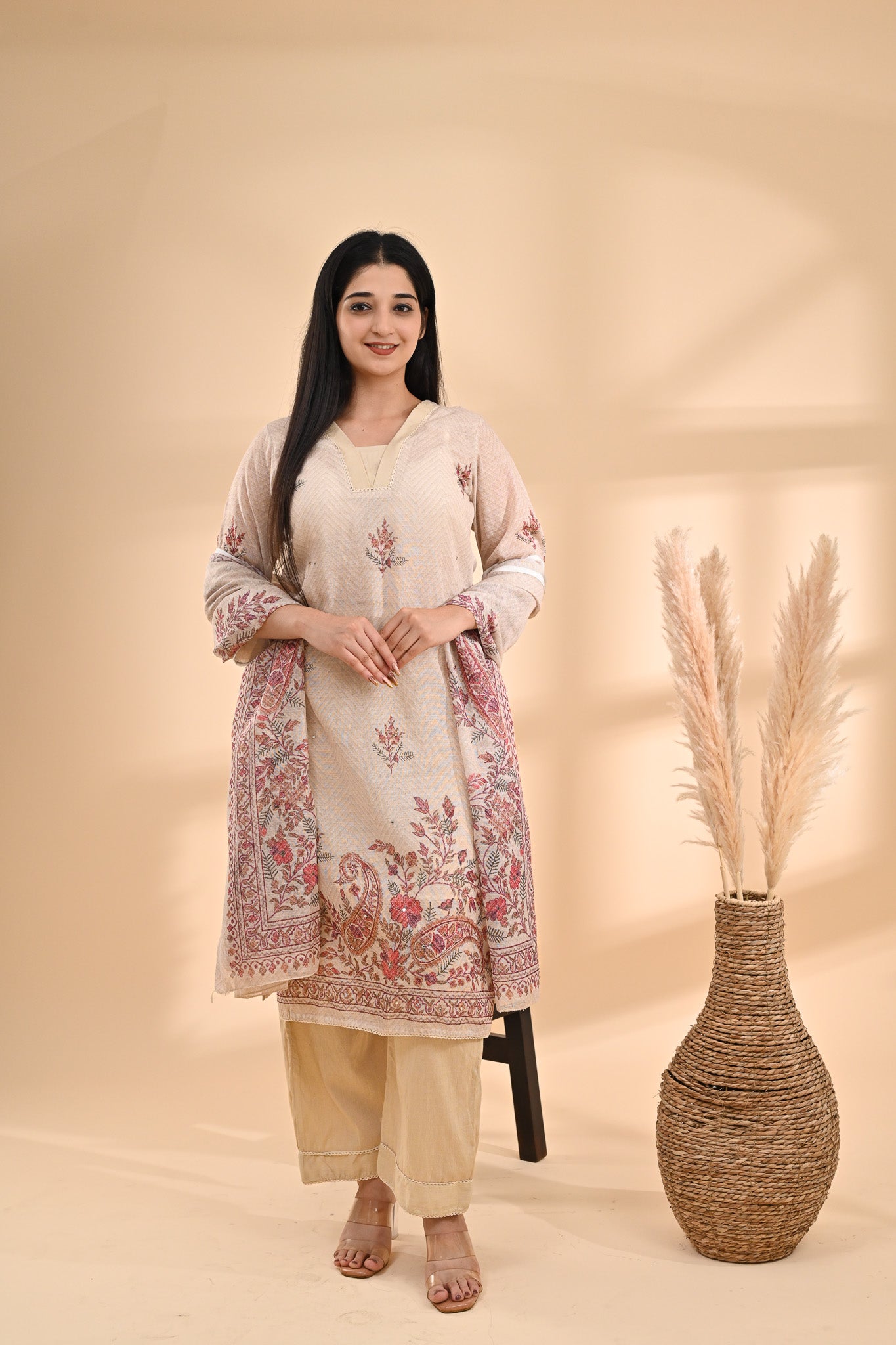 Beige Printed Cotton Readymade Set Sterling House
