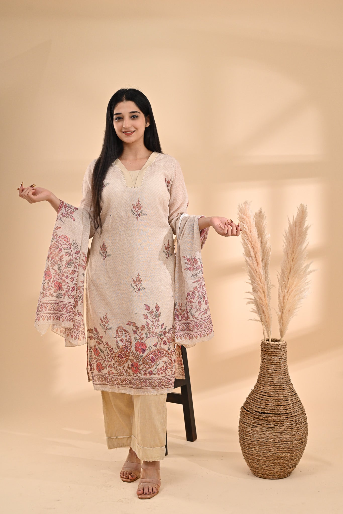 Beige Printed Cotton Readymade Set Sterling House