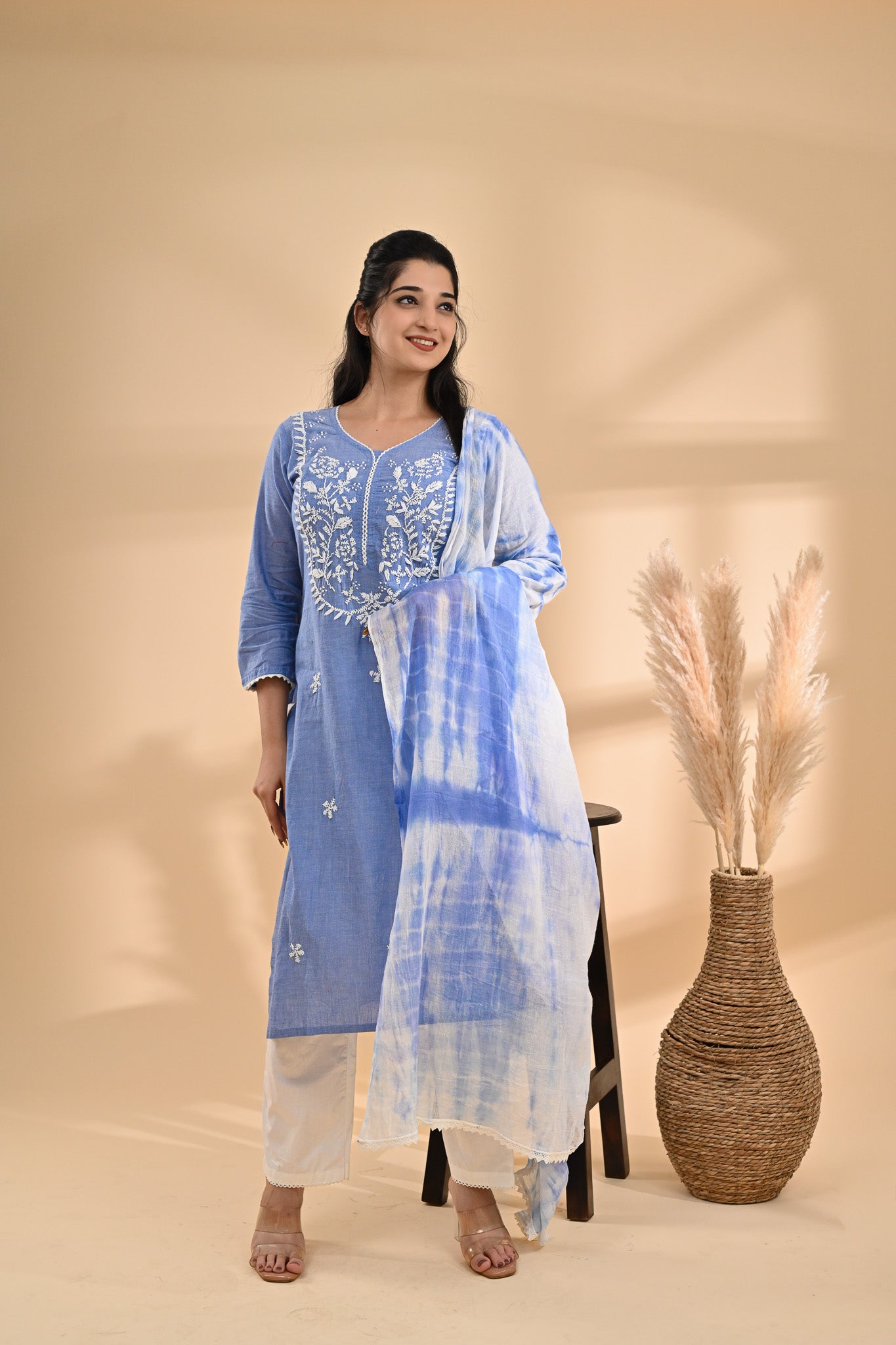 Powder Blue Cotton Readymade Set Sterling House