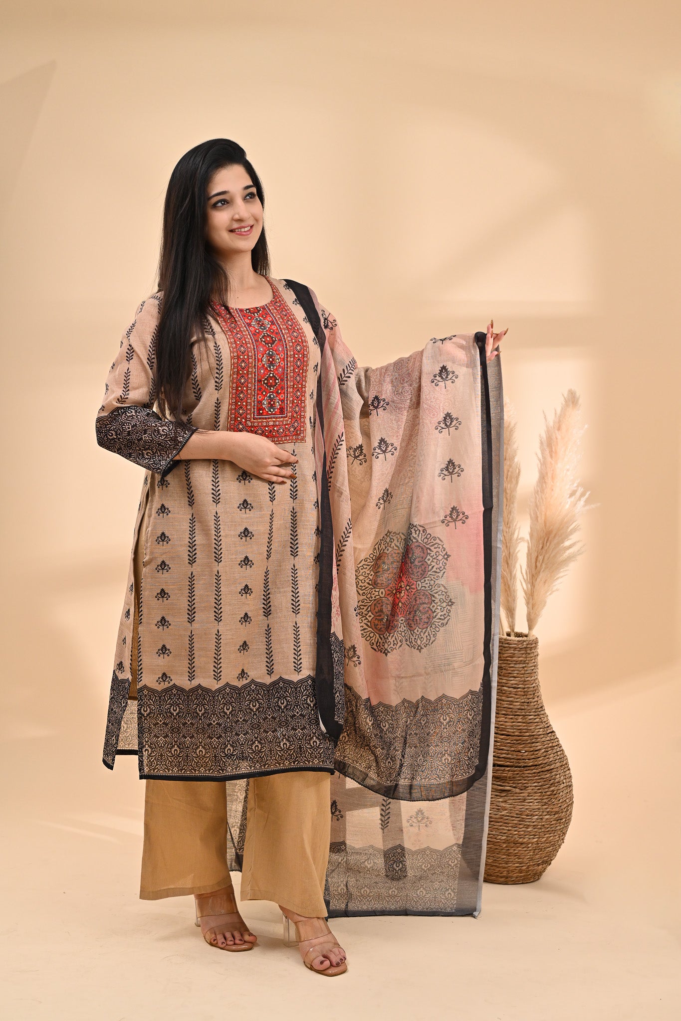 Beige Printed Cotton Readymade Set Sterling House