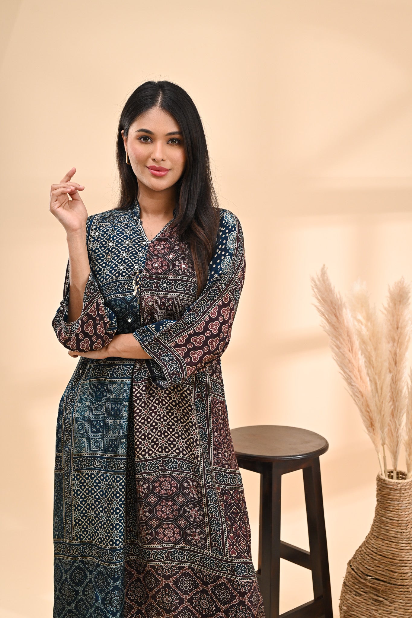 Deep Indigo Modal Ajrak Print Readymade Set Sterling House