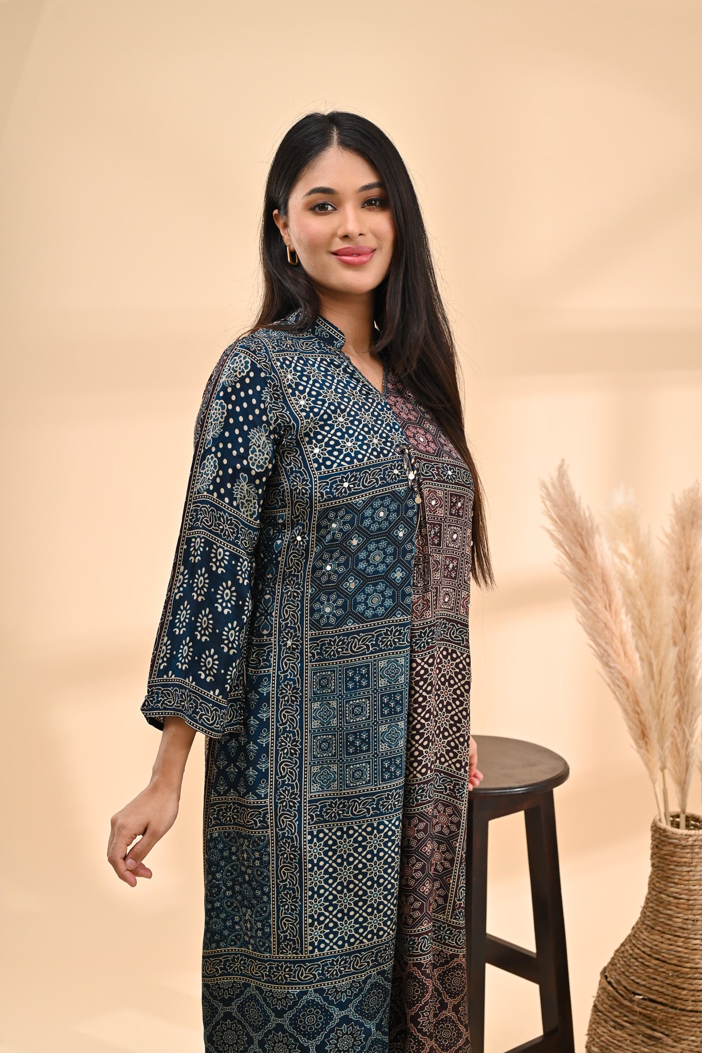 Deep Indigo Modal Ajrak Print Readymade Set Sterling House