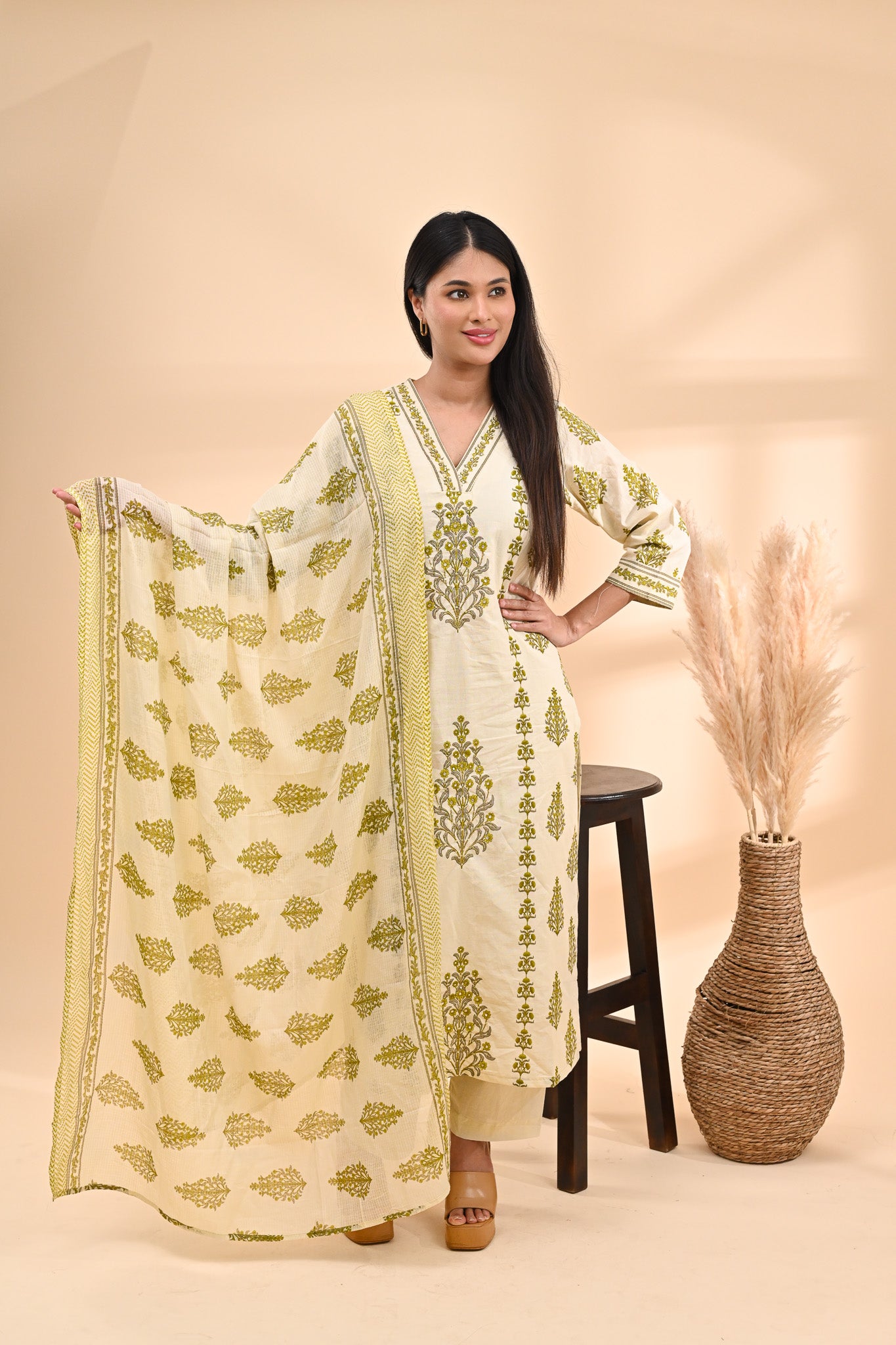 Cream Printed Cotton Readymade set Sterling House