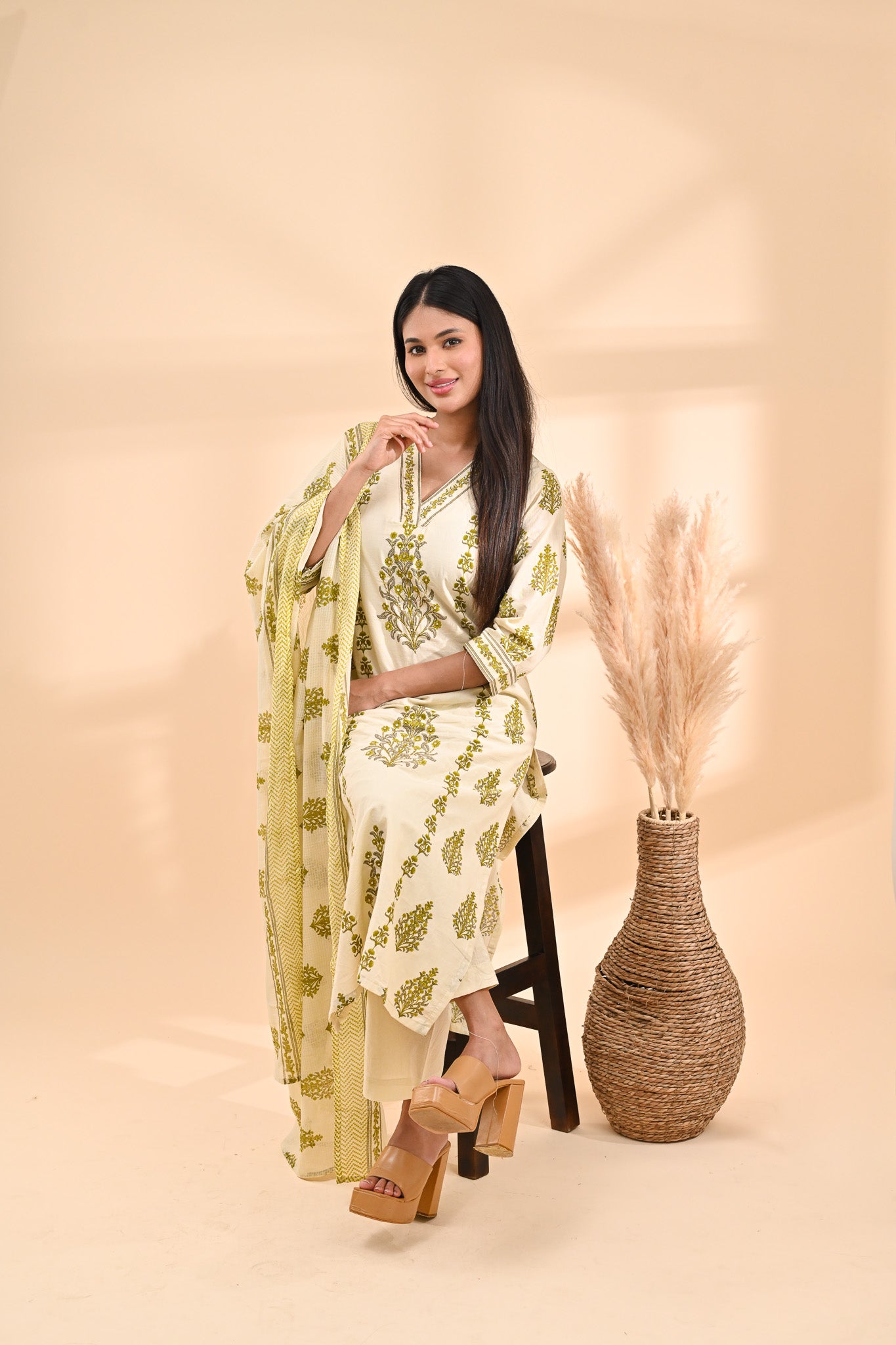 Cream Printed Cotton Readymade set Sterling House