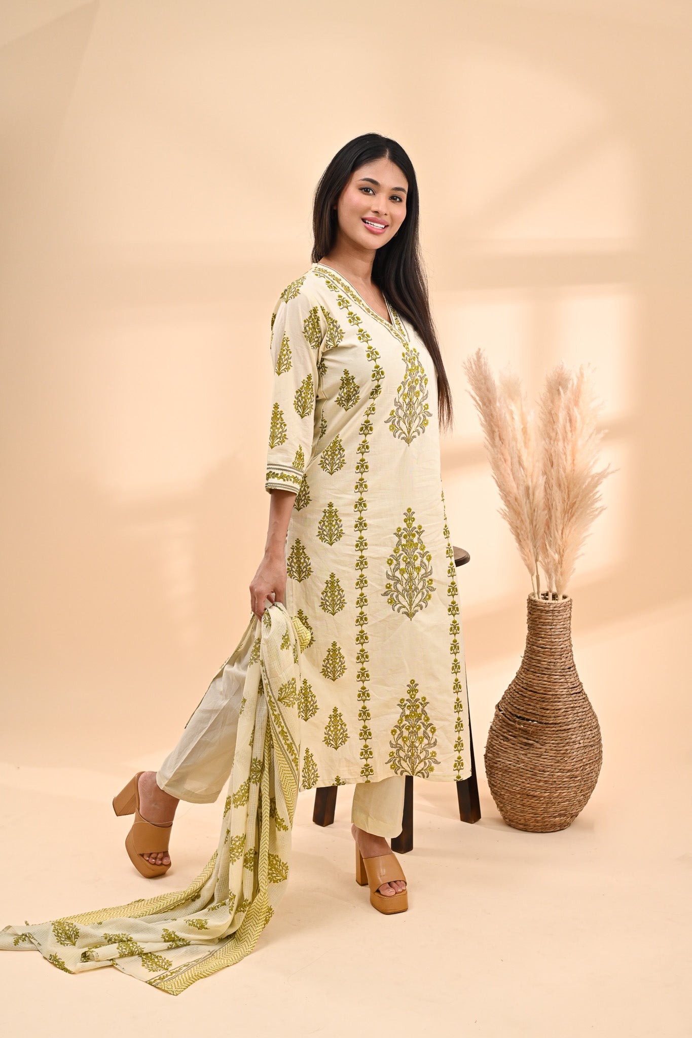 Cream Printed Cotton Readymade set Sterling House
